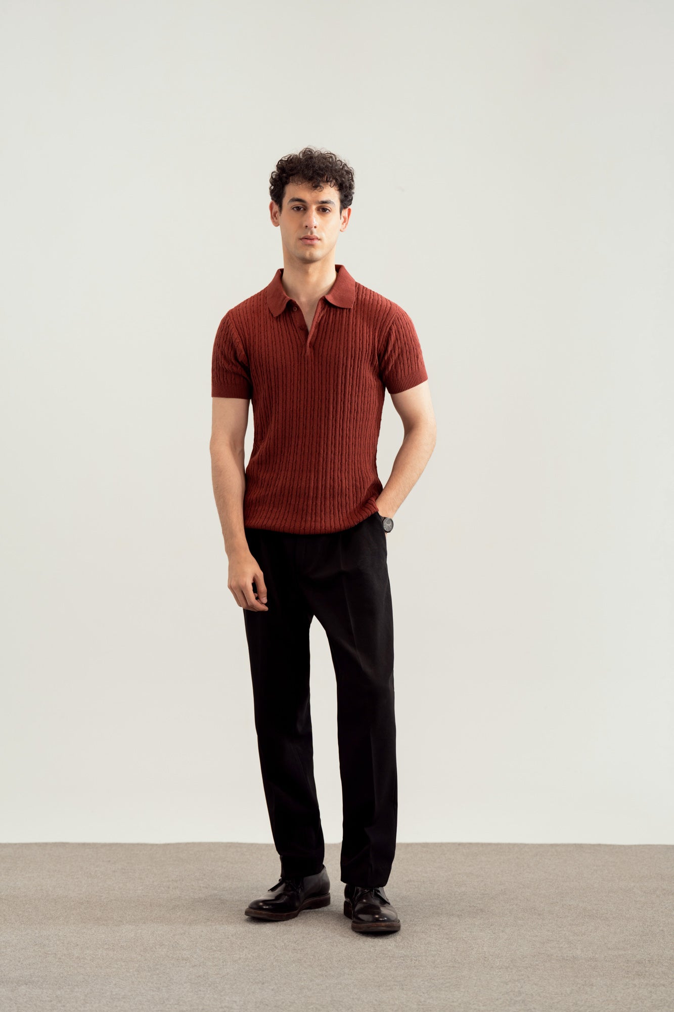Dark Cherry Cable Knit Polo - Men - Men