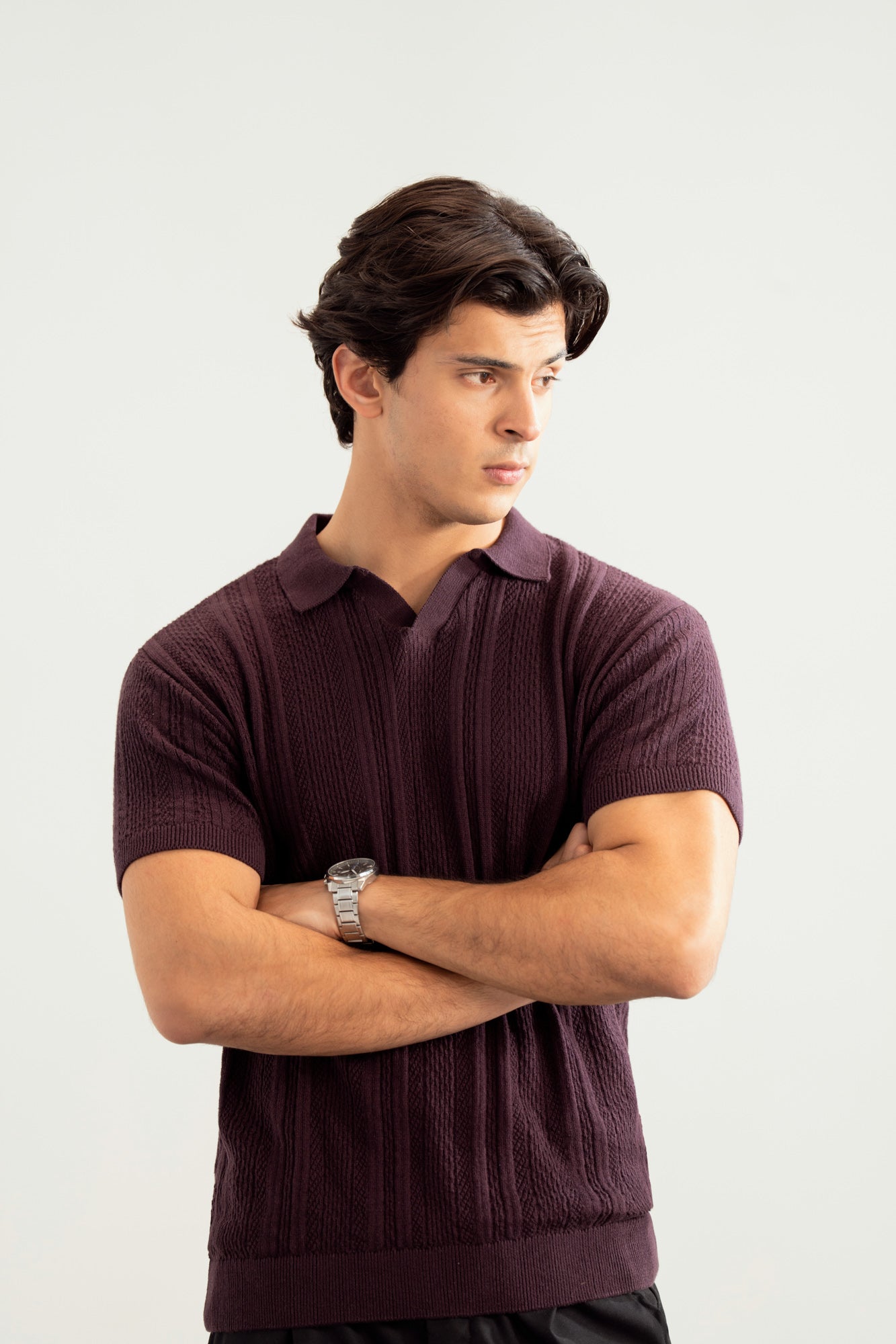 Dark Purple Wave Knitted Polo - Men - Men