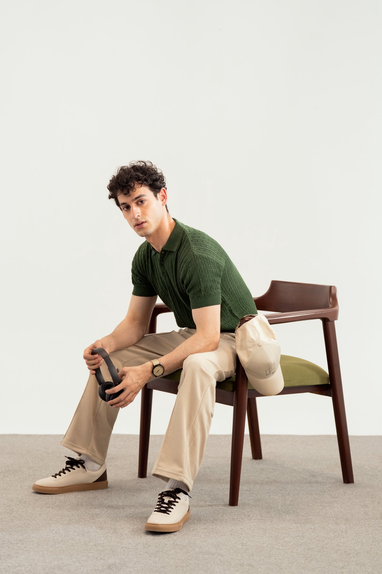 Dark Green Cable Knit Polo - Men - Men