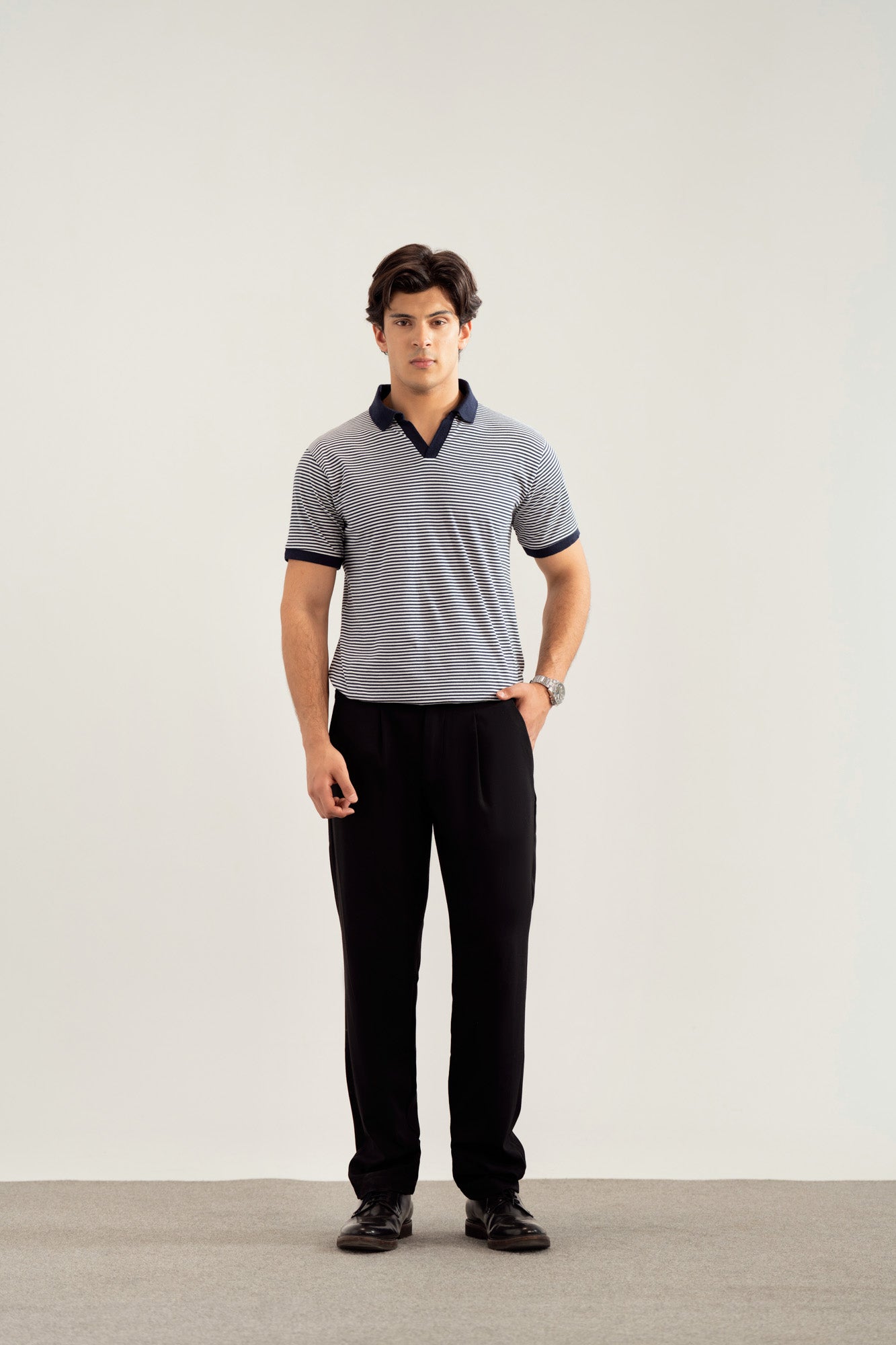 Off white and Blue Striper Johhny Resort Polo - Contrast Collar - Men - Men