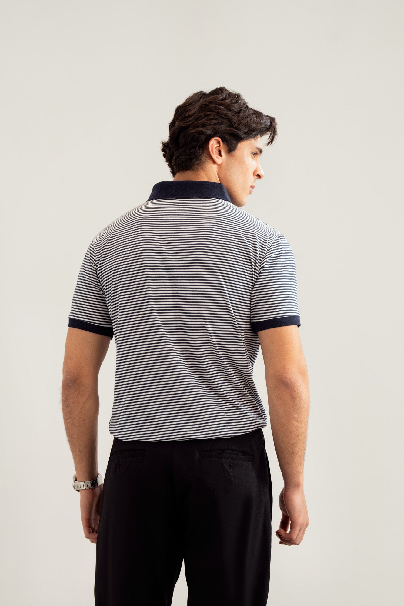 Off white and Blue Striper Johhny Resort Polo - Contrast Collar - Men - Men