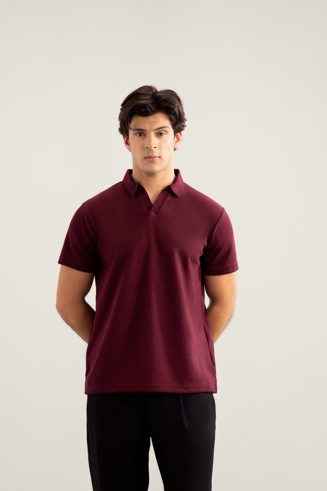 Maroon Interlock Johnny Collar Polo - Smart Fit - Men - Men