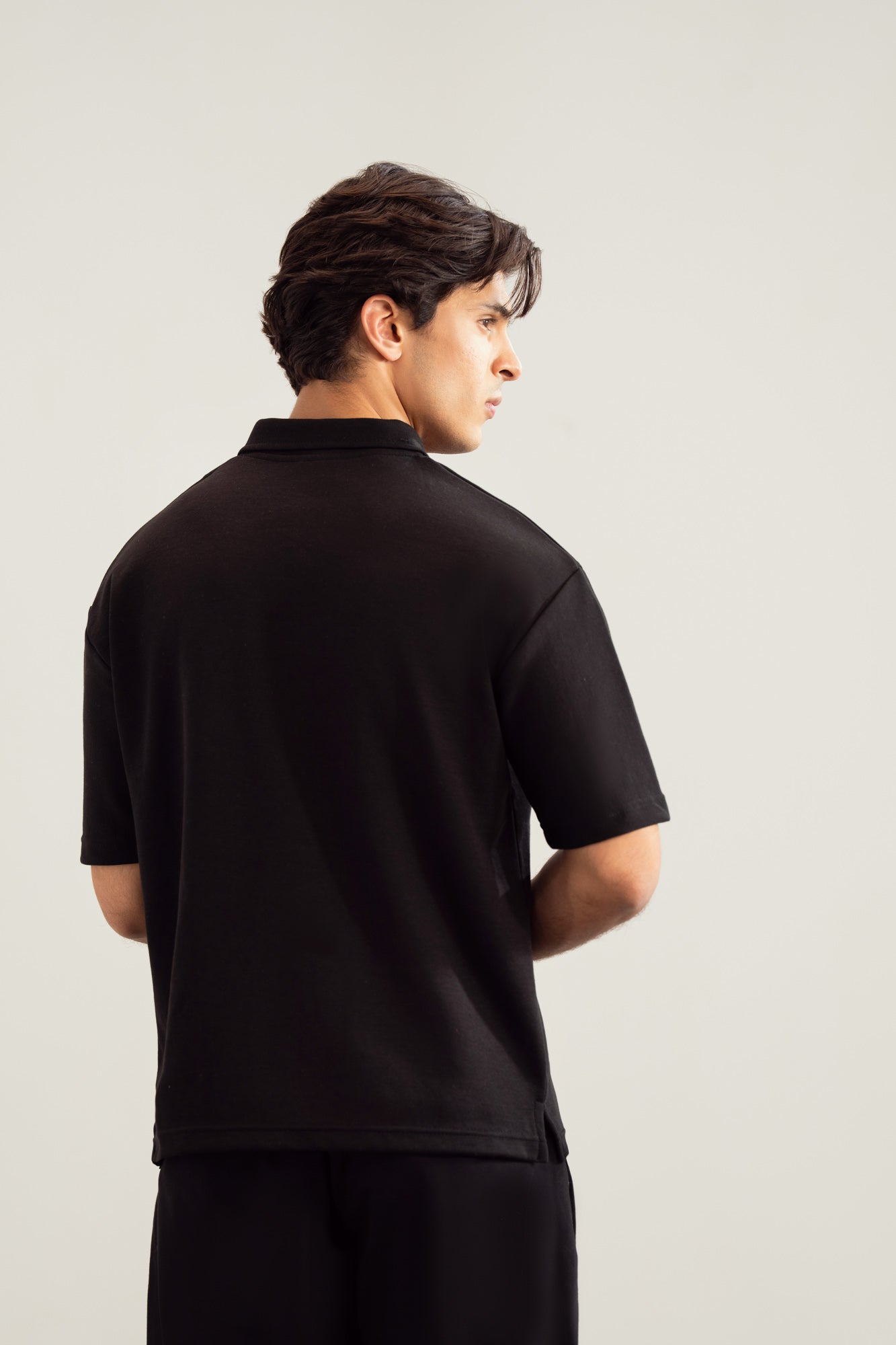Black Interlock Zipper Polo - Boxy Fit - Men - Men