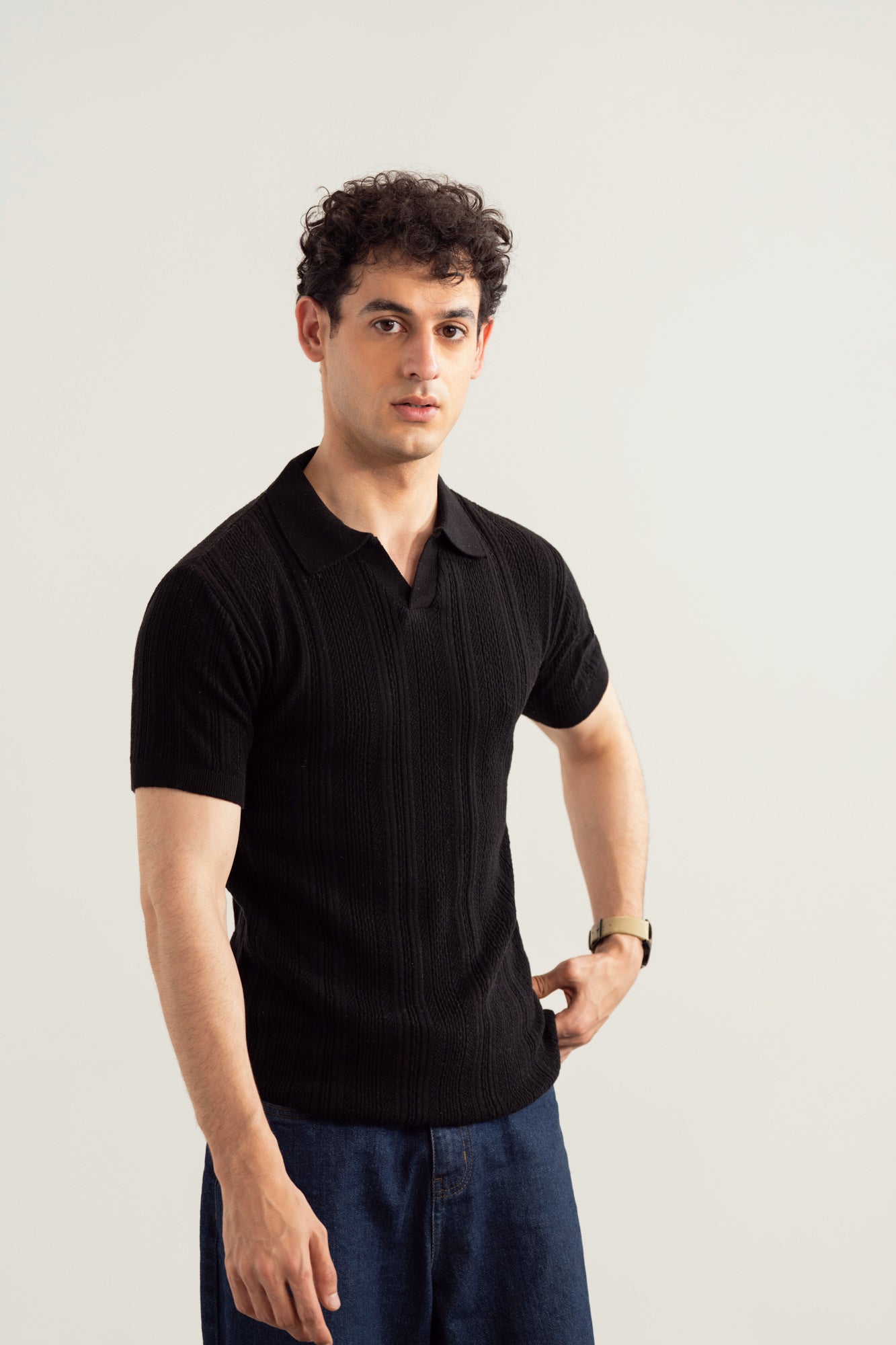 Black Wave Knitted Polo - Men - Men