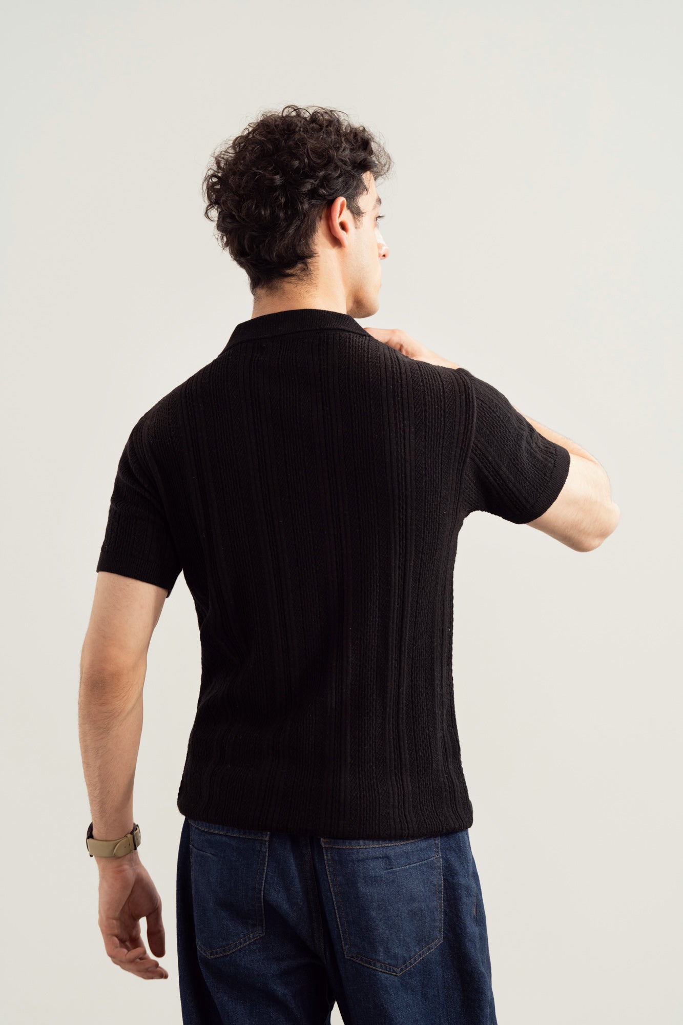 Black Wave Knitted Polo - Men - Men