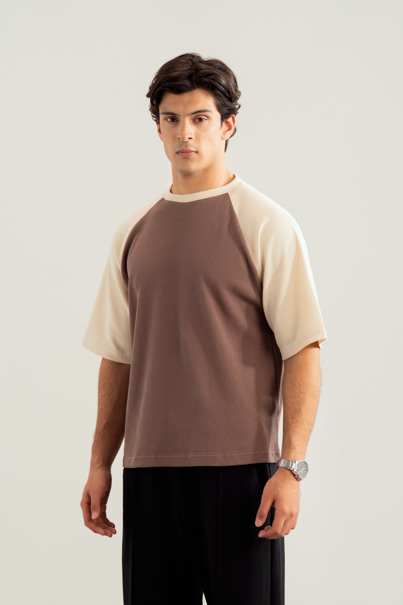 Off White & Dull Nude Waffle Knit Oversized Tee - Men - Men