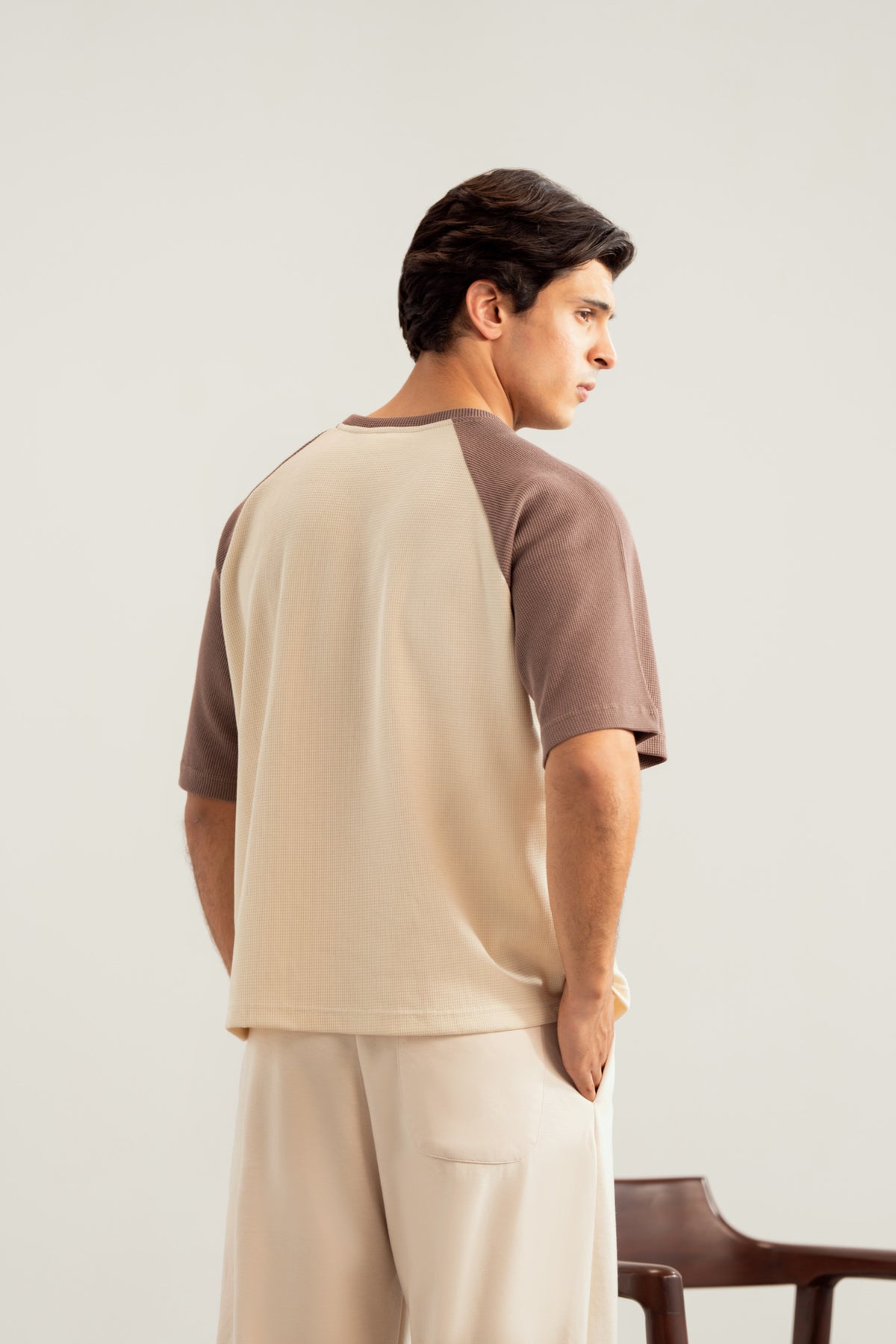 Dull Nude & Off White Waffle Knit Oversized Tee - Men - Men