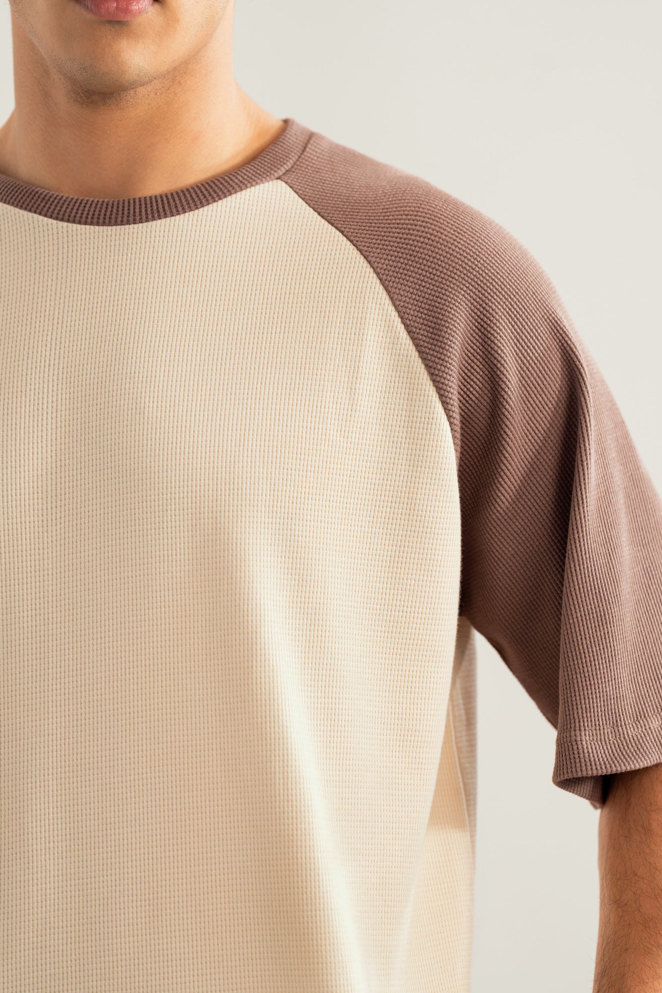 Dull Nude & Off White Waffle Knit Oversized Tee - Men - Men