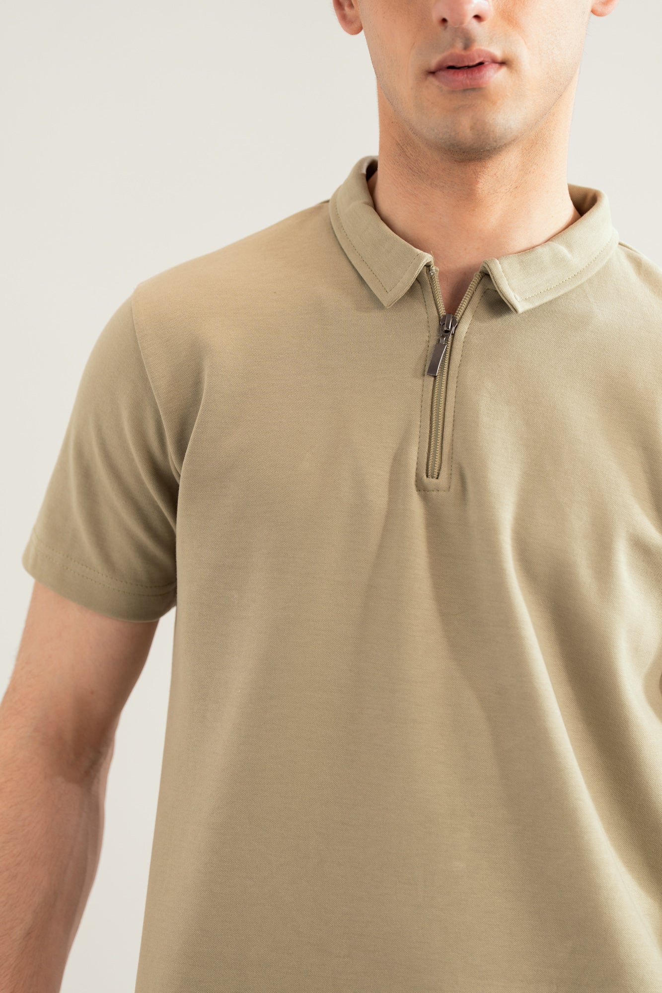 Mint Green Interlock Zipper Polo - Smart Fit - Men - Men