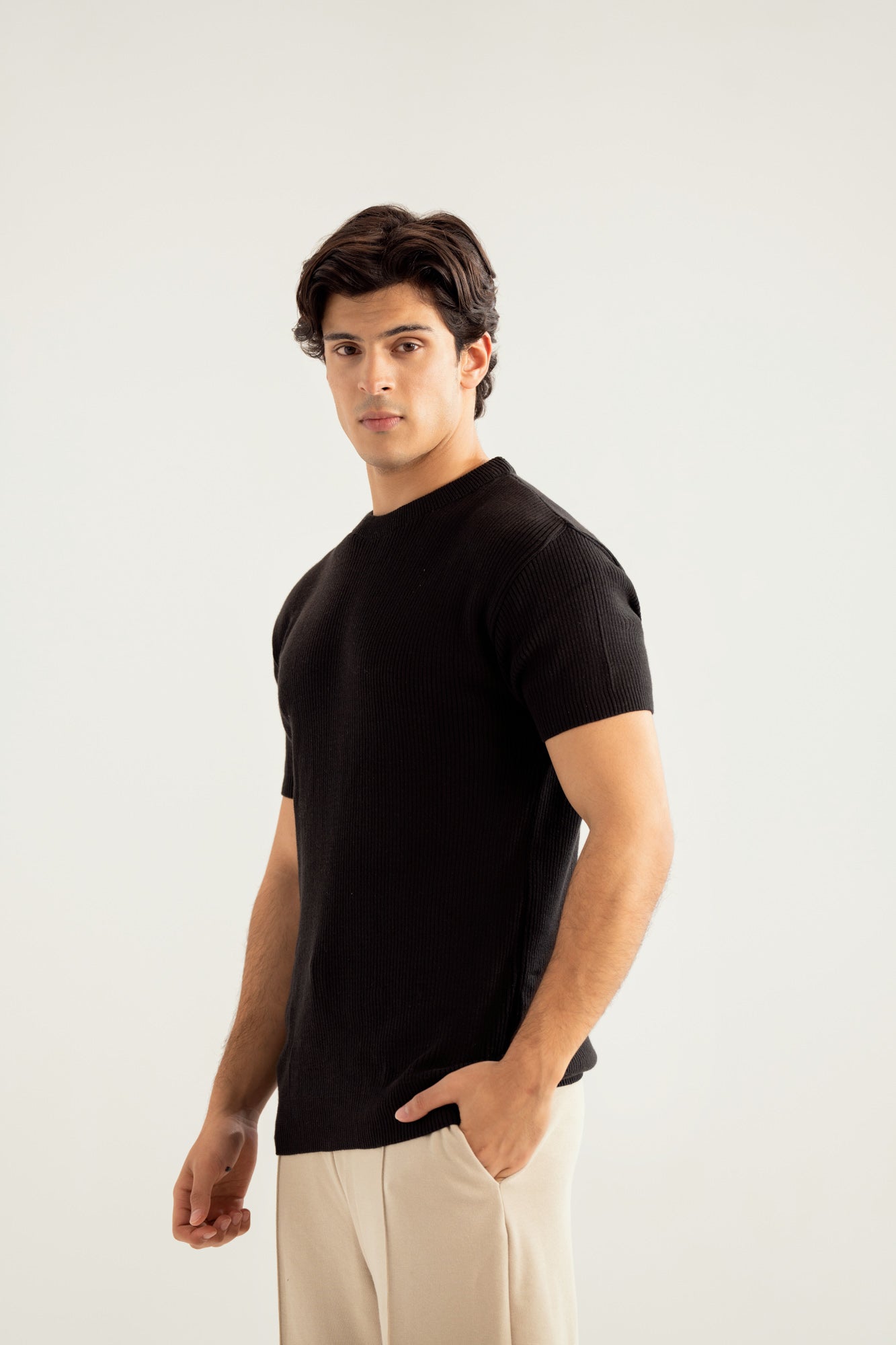 Black Knitted Tee - Men - Men