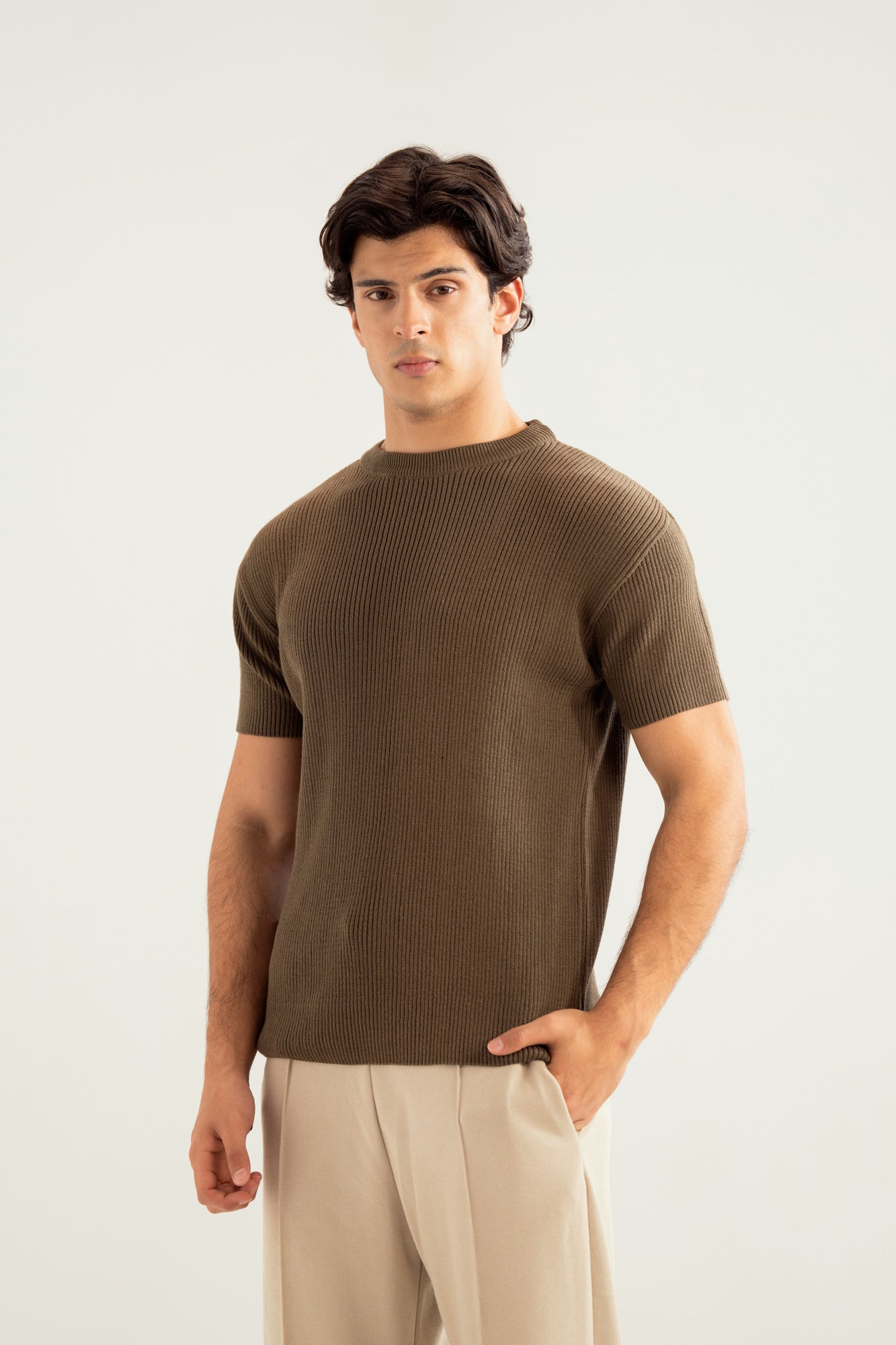 Olive Green Knitted Tee - Men - Men