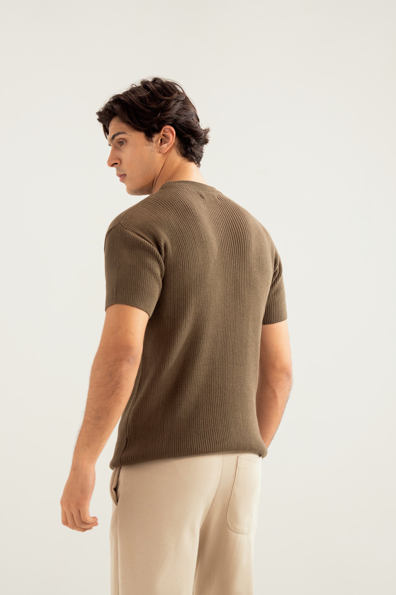 Olive Green Knitted Tee - Men - Men