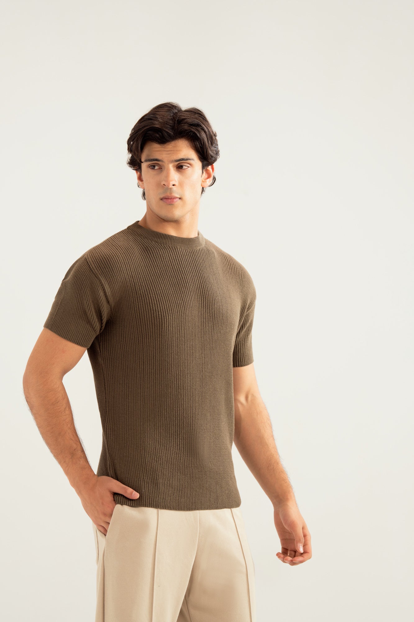 Olive Green Knitted Tee - Men - Men