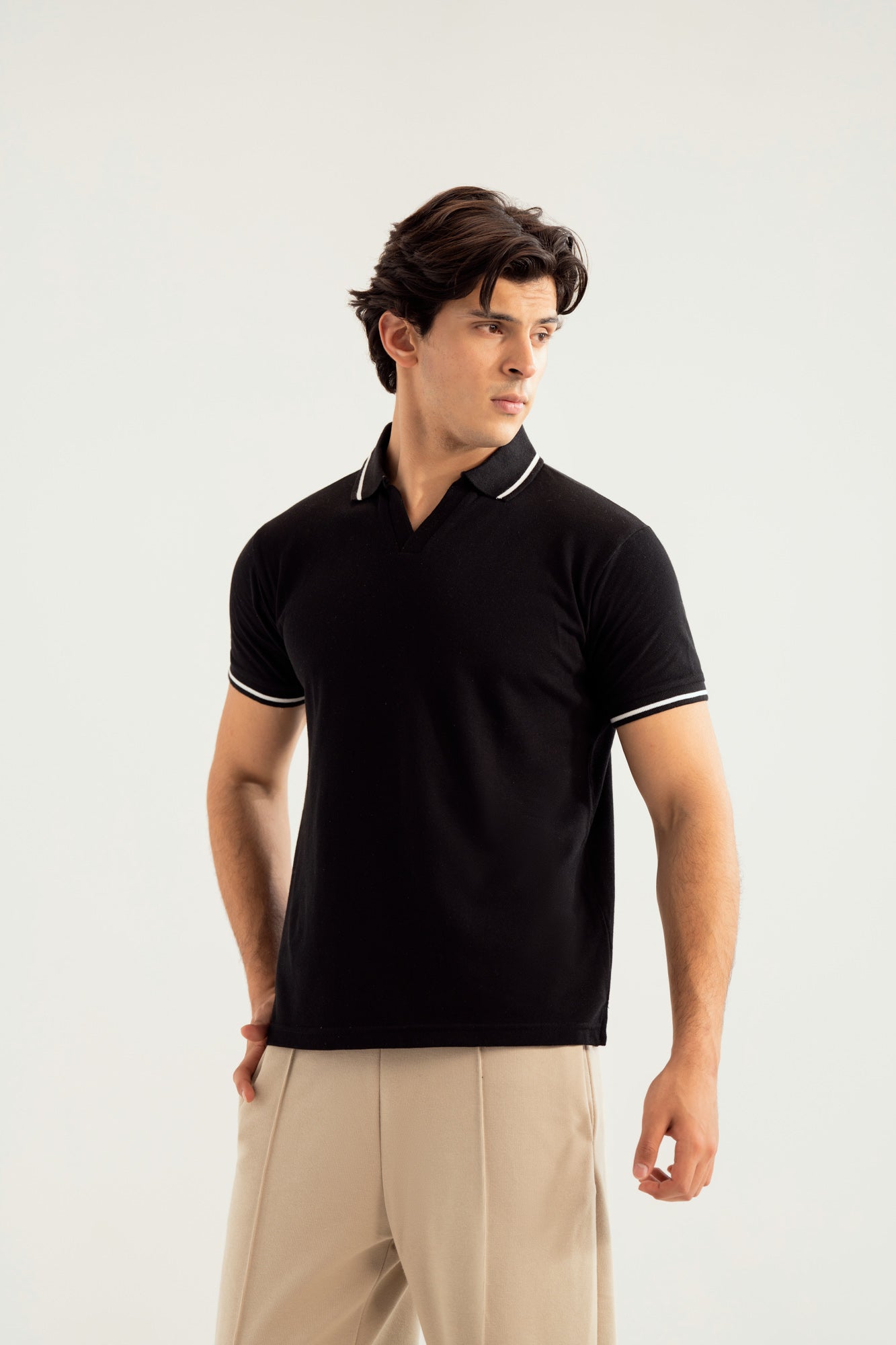Black Johnny Resort Polo - Contrast Collar - Men - Men