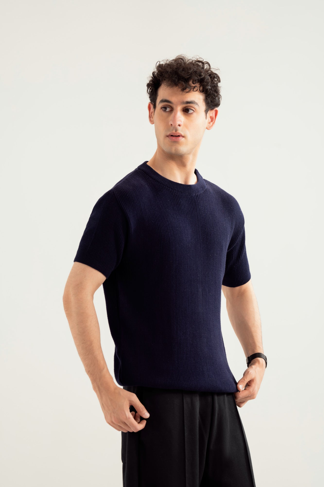 Navy Blue Knitted Tee - Men - Men