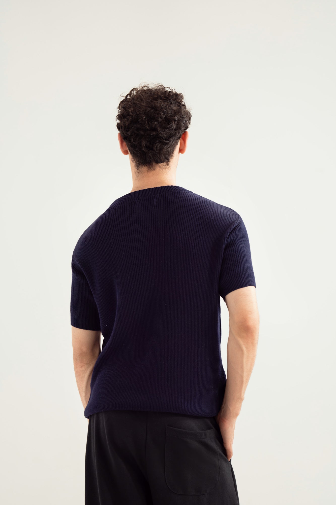 Navy Blue Knitted Tee - Men - Men