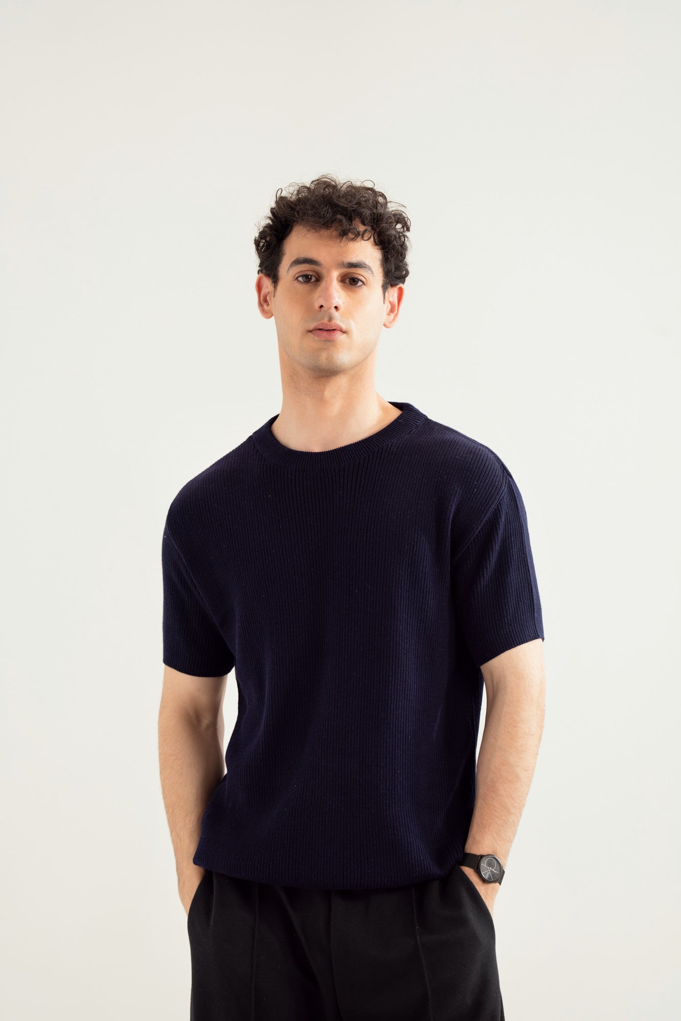Navy Blue Knitted Tee - Men - Men