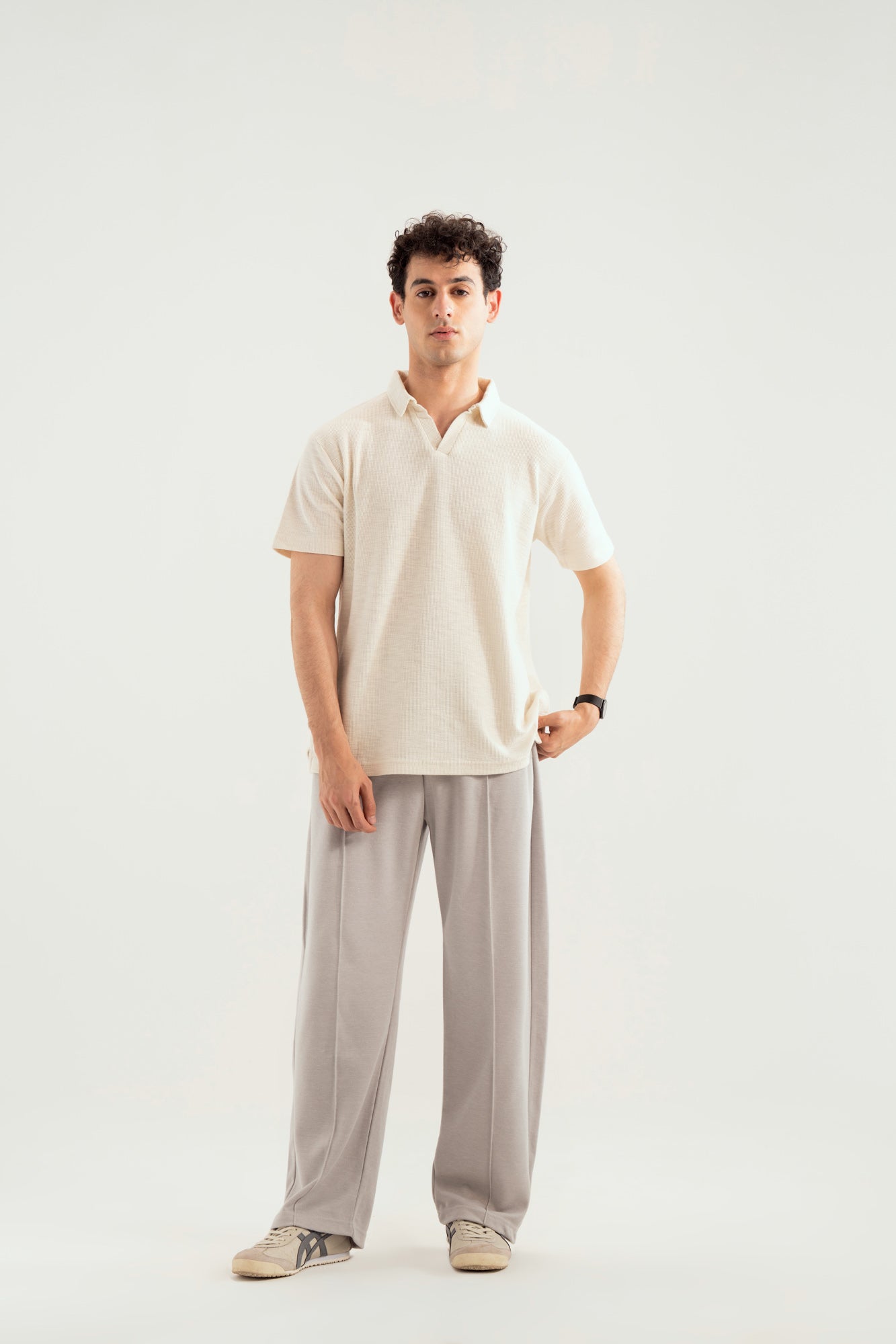 Off White Mesh Thermal Knit Polo - Smart Fit - Men - Men
