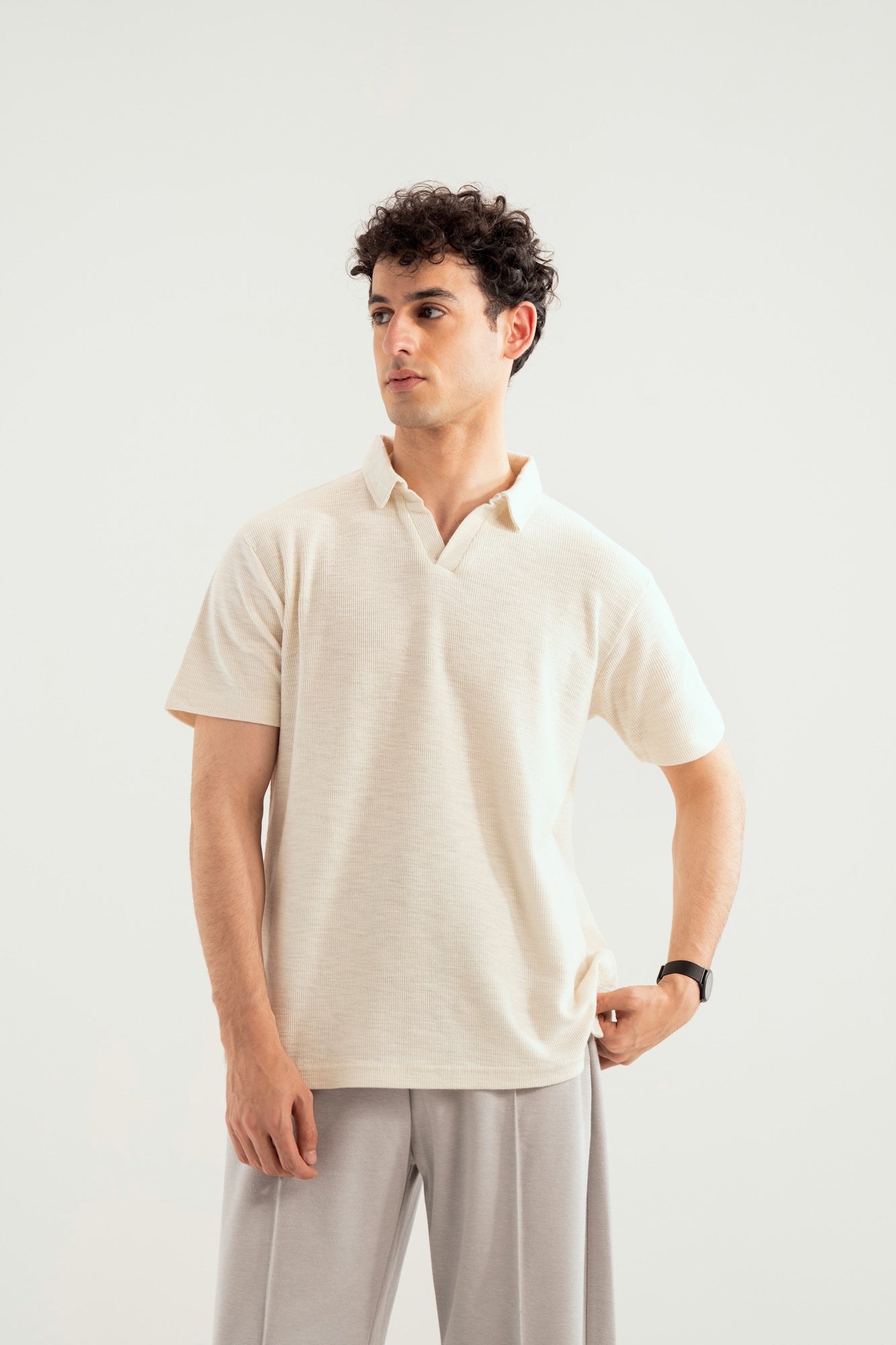 Off White Mesh Thermal Knit Polo - Smart Fit - Men - Men