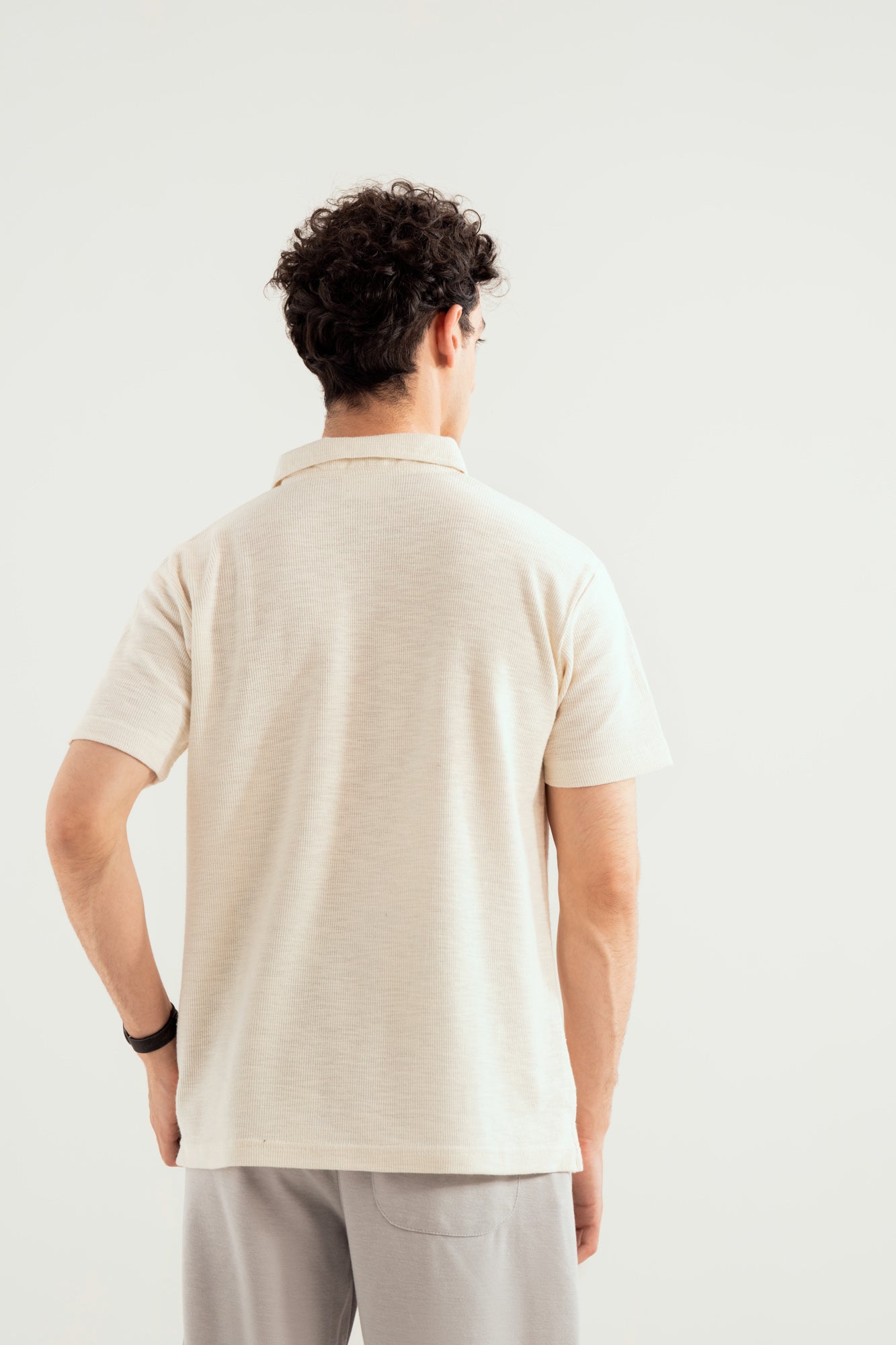 Off White Mesh Thermal Knit Polo - Smart Fit - Men - Men