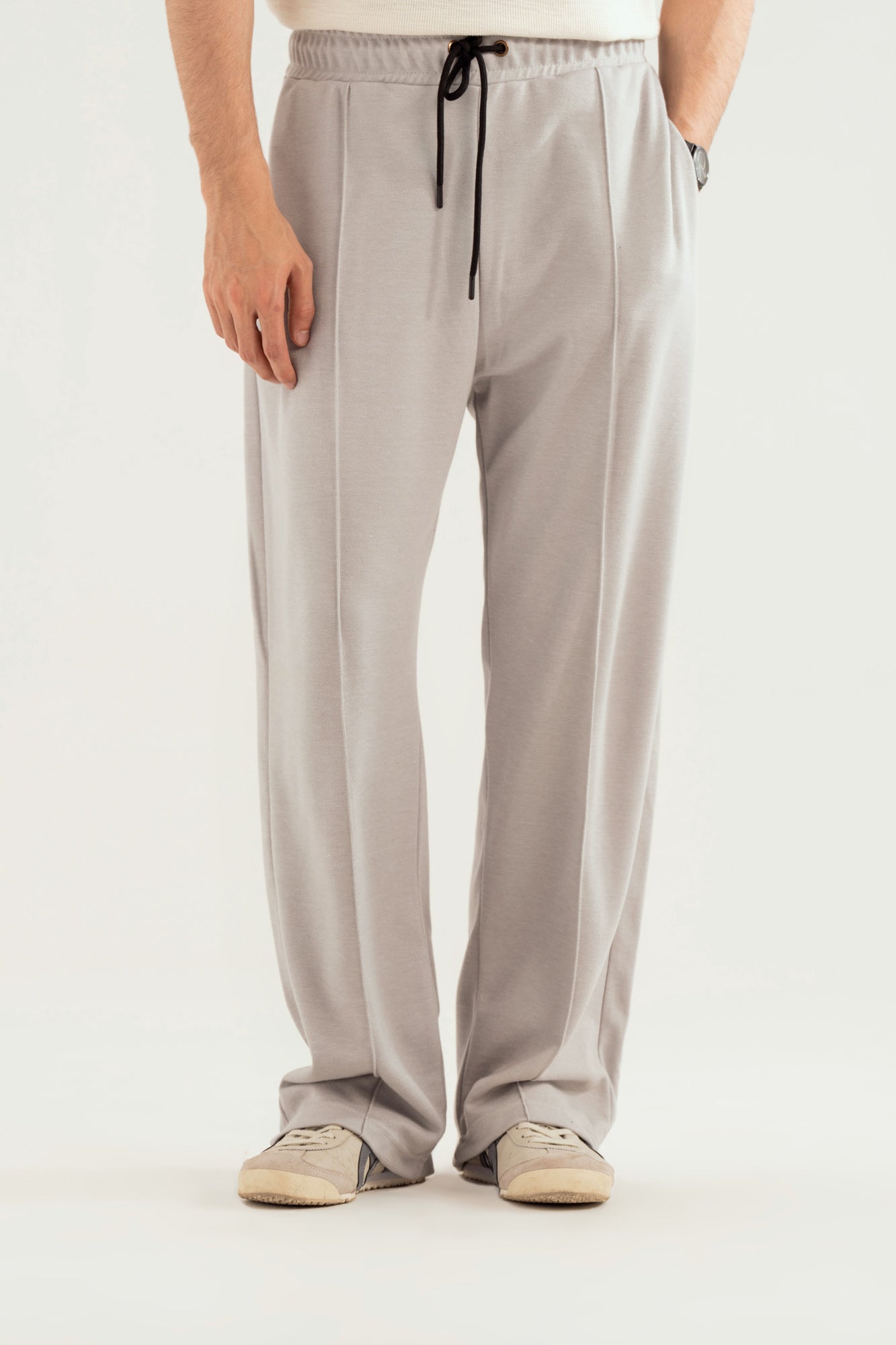 Light Grey Interlock Straight Fit Trouser - Men - Men