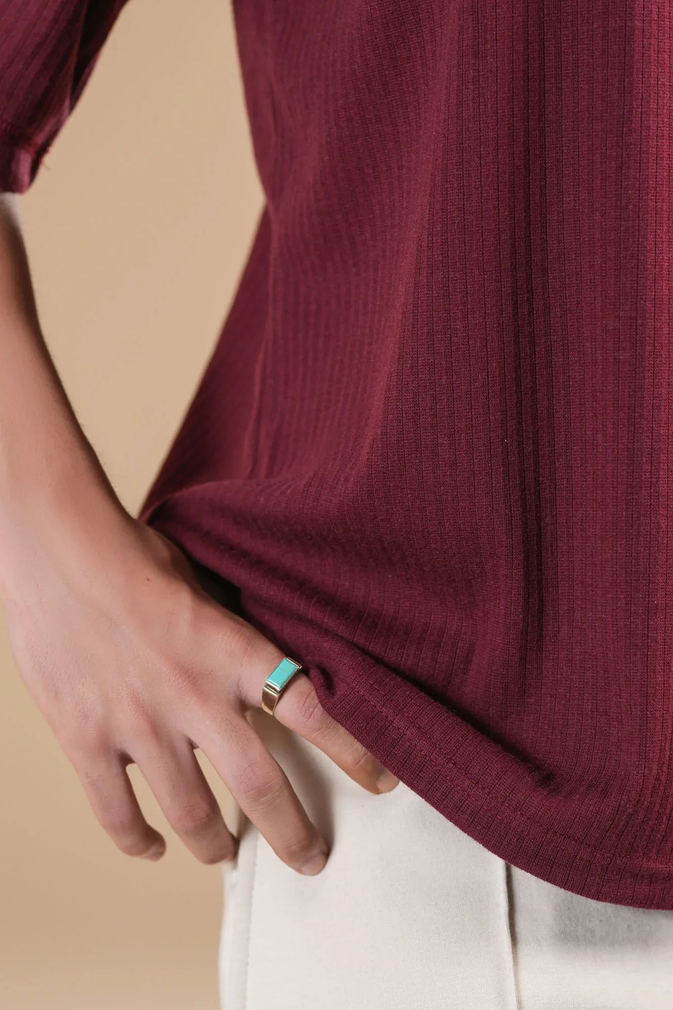 Maroon Ribbed Boxy Revere Polo - Men - Muraqsh -- Men Western
