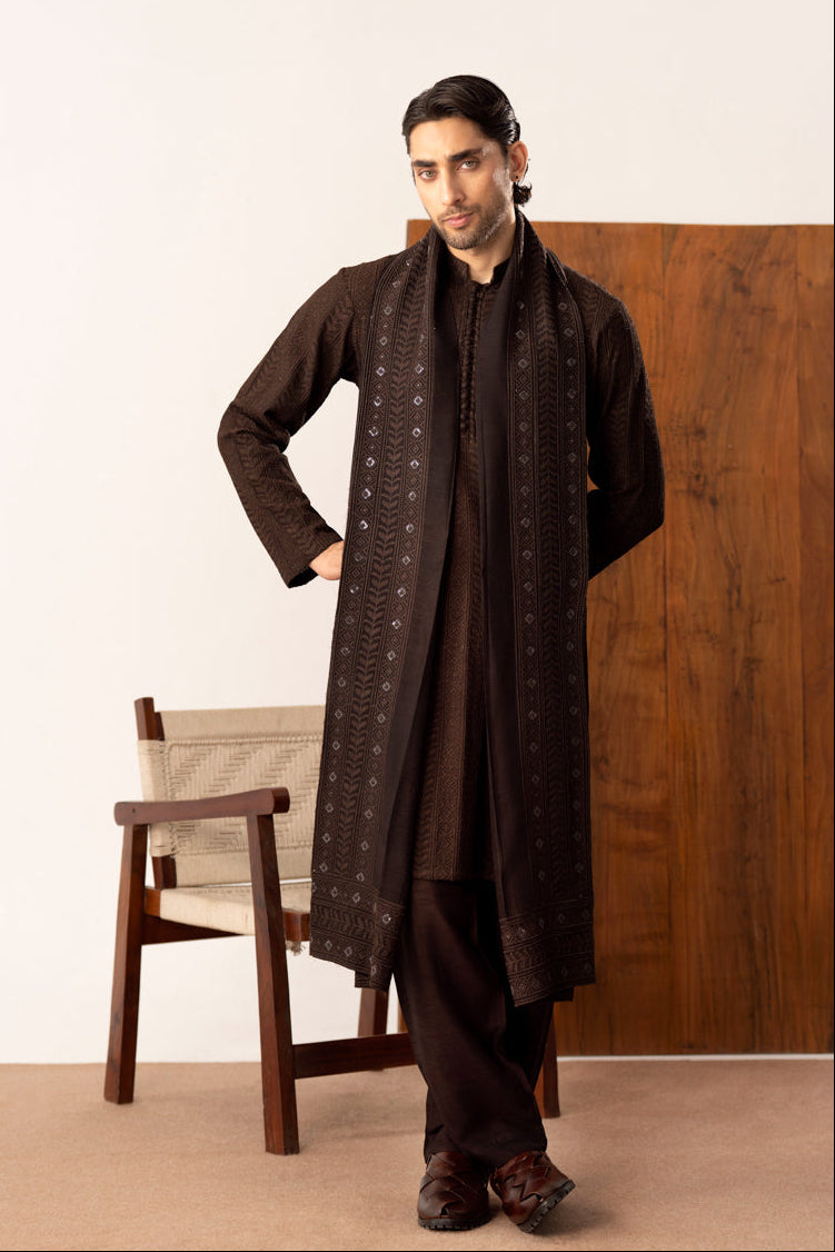 Riwaaj - Brown Embroidered Kurta Trouser