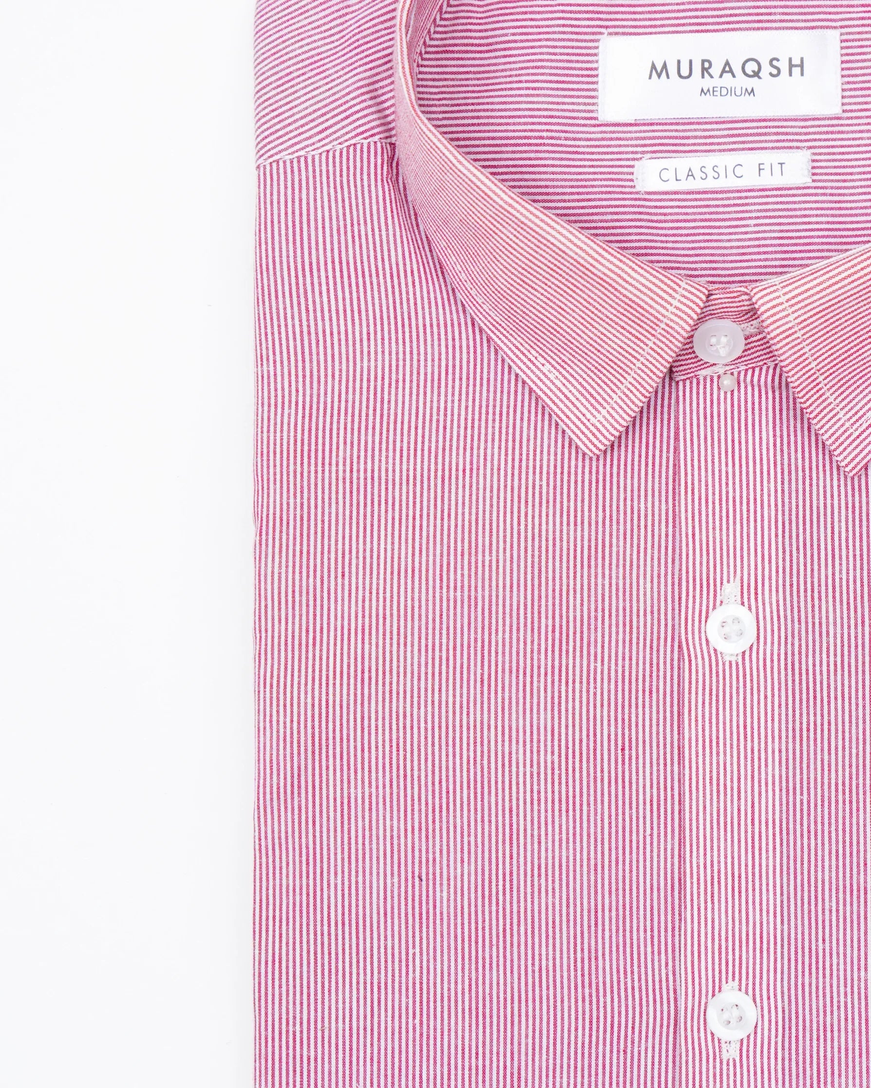 Red Striped Formal Shirt - Men - Muraqsh -- Menswear