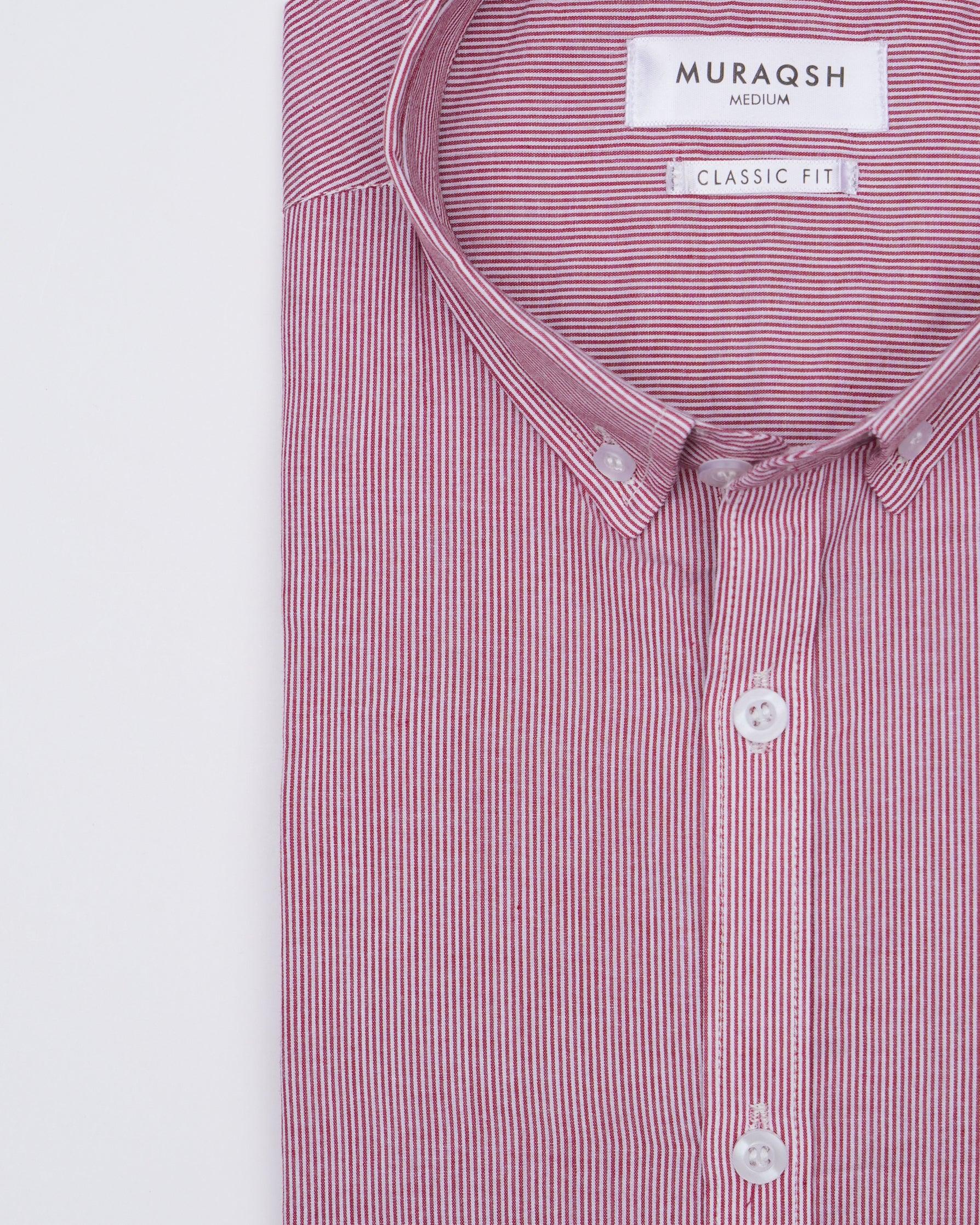 Red Striped Casual Shirt - Men - Muraqsh -- Men Western