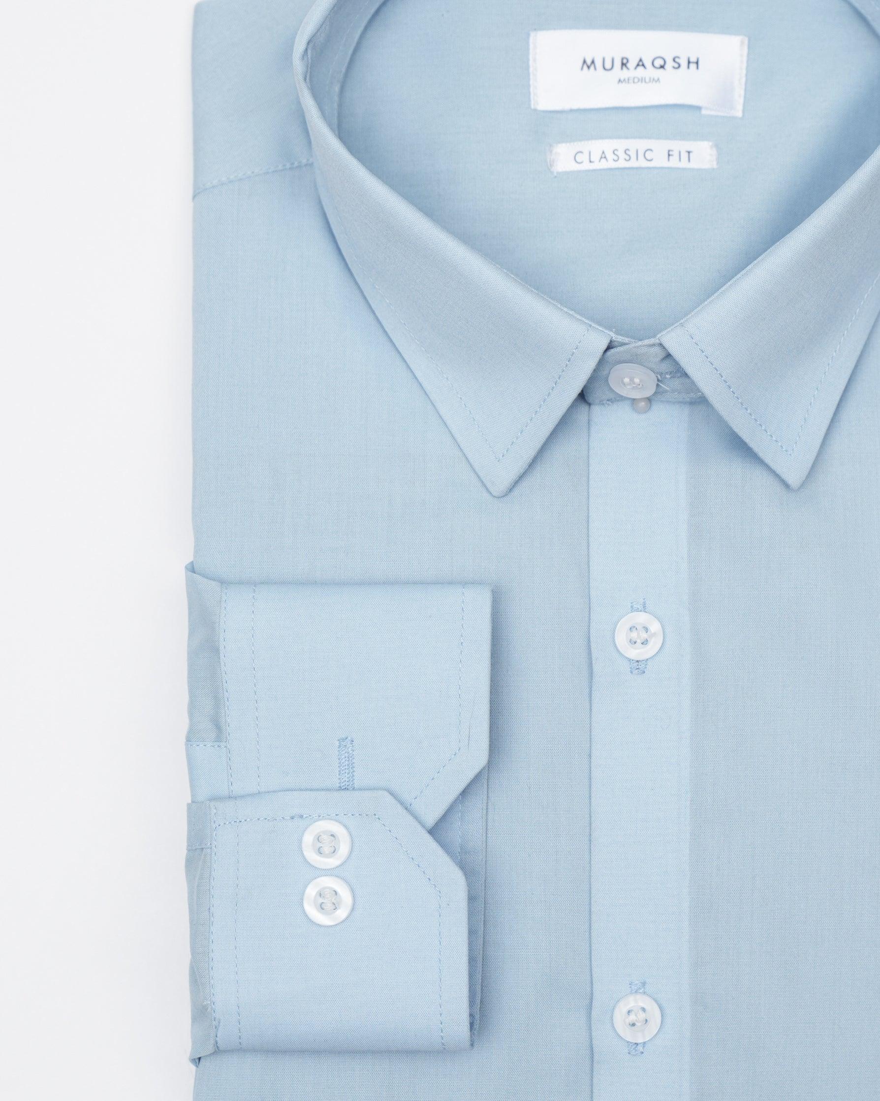Sapphire Blue Plain Formal Shirt - Men - Muraqsh -- Menswear
