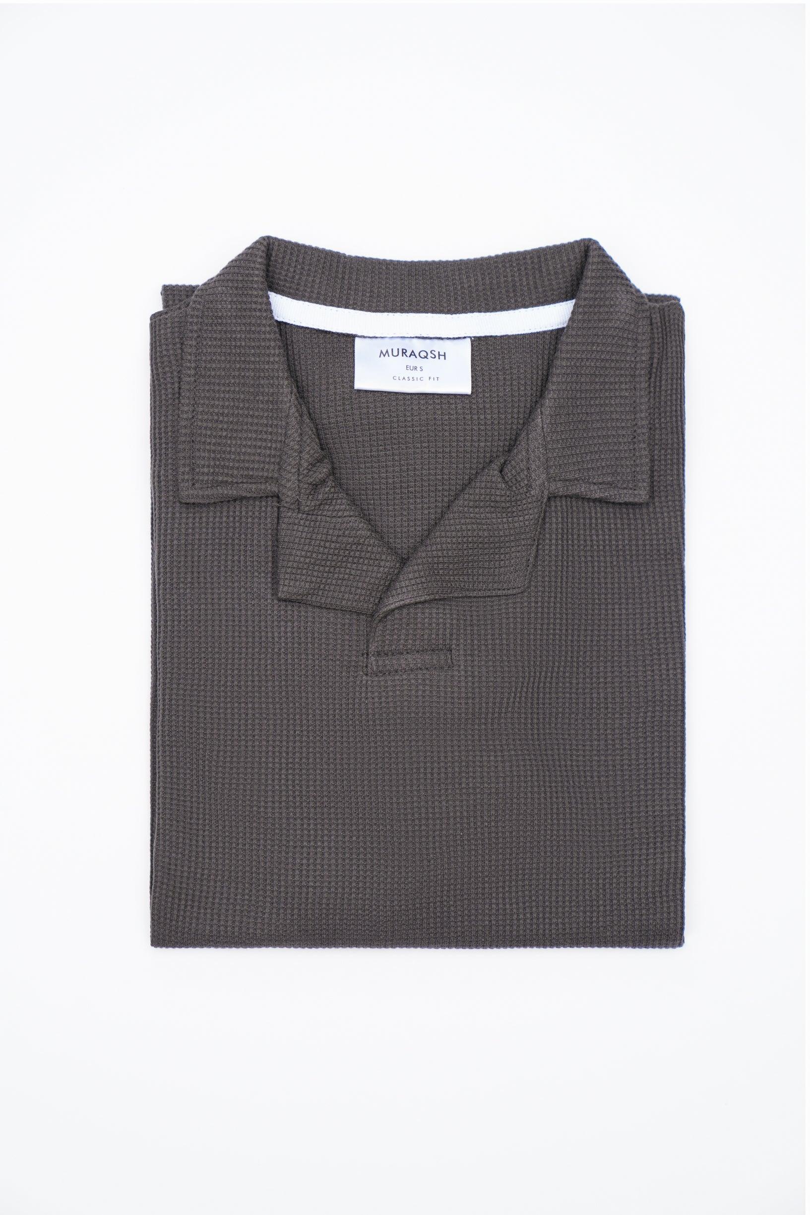 Waffle Heather Grey Revere Polo - Muraqsh -- Men Western