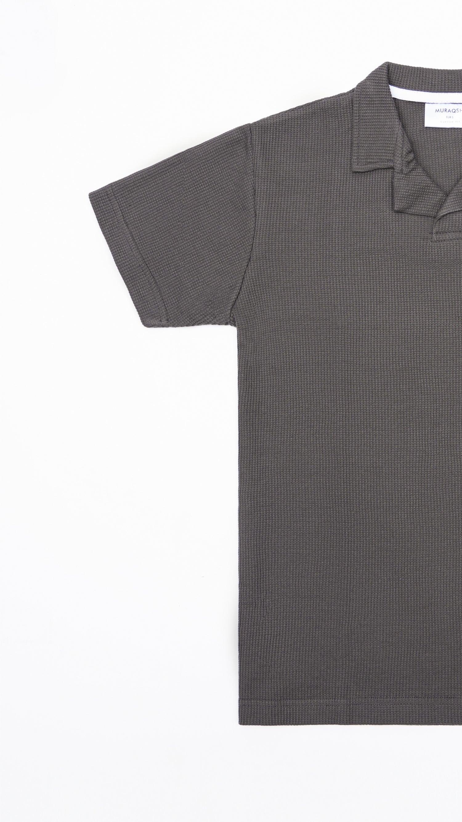 Waffle Heather Grey Revere Polo - Muraqsh -- Men Western