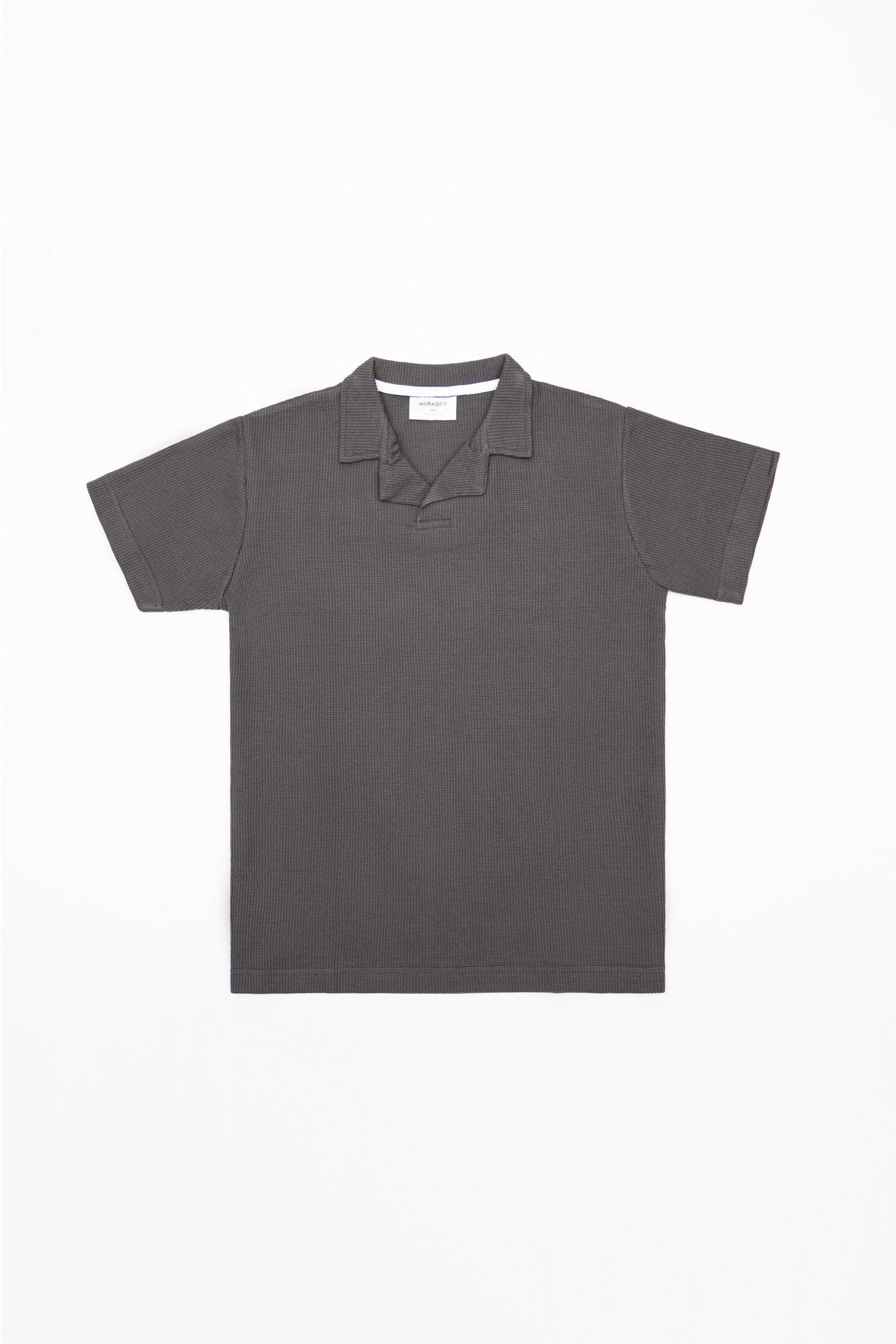 Waffle Heather Grey Revere Polo - Muraqsh -- Men Western