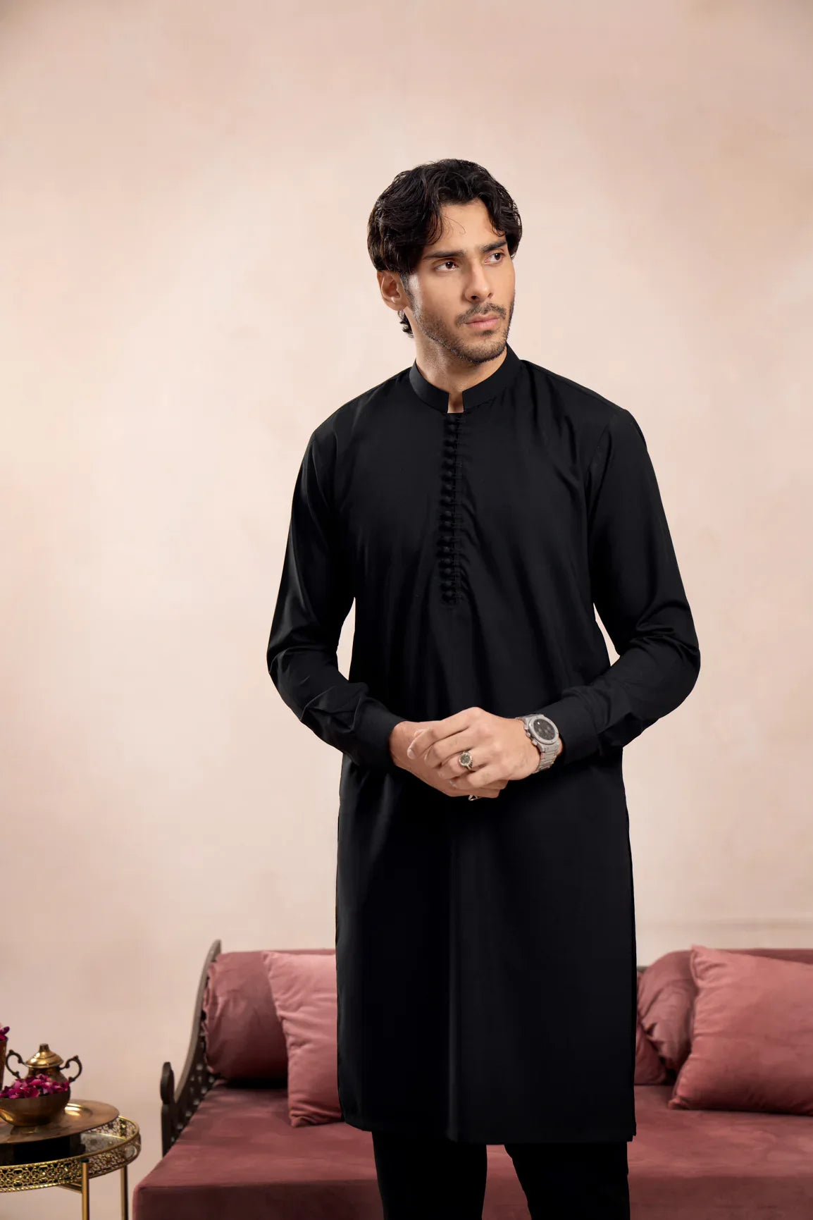 Crow Black Blended Kurta Trouser - Loop Buttons - Men - Muraqsh -- Wedding Wear