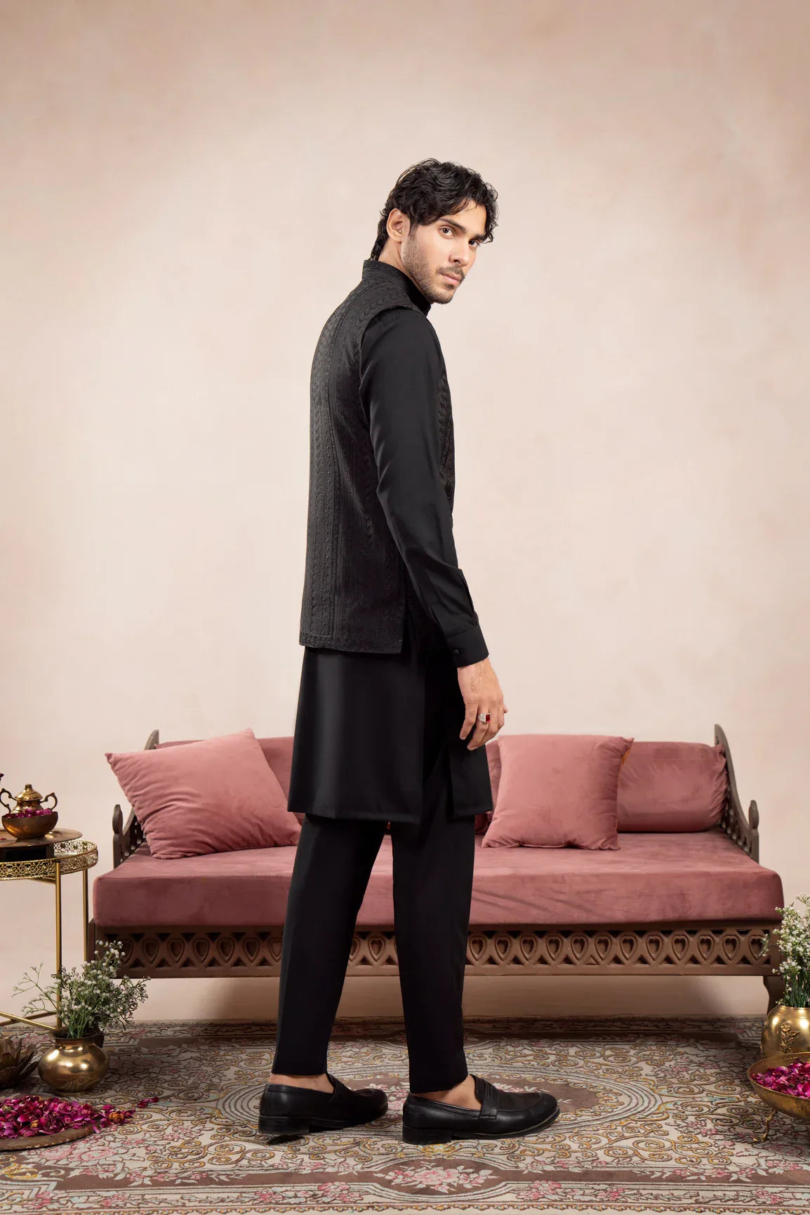 Black Royal Embroidered Waistcoat - Men - Muraqsh -- Wedding Wear