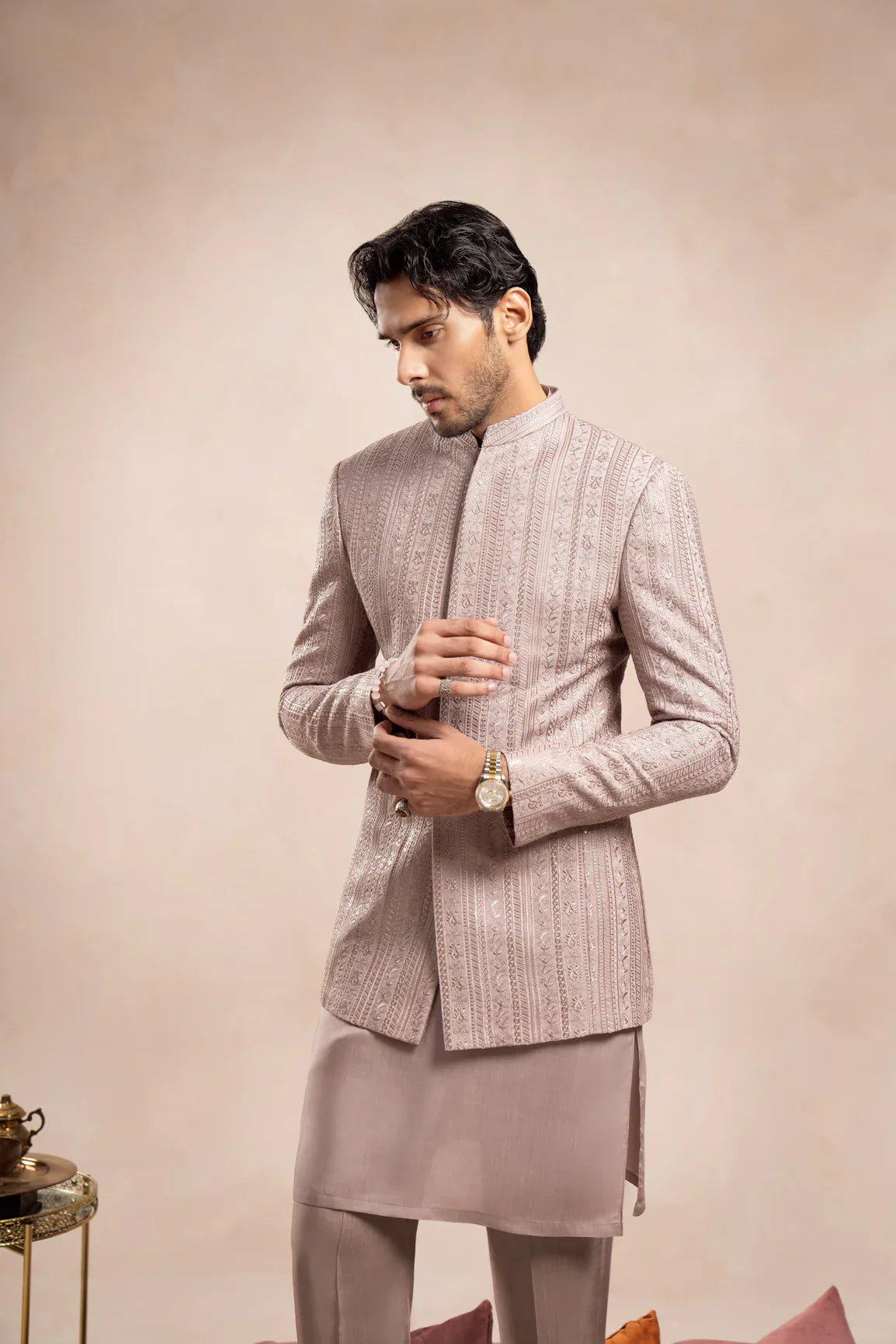Pink Falling Embroidered Prince Coat - Men - Muraqsh -- Wedding Wear