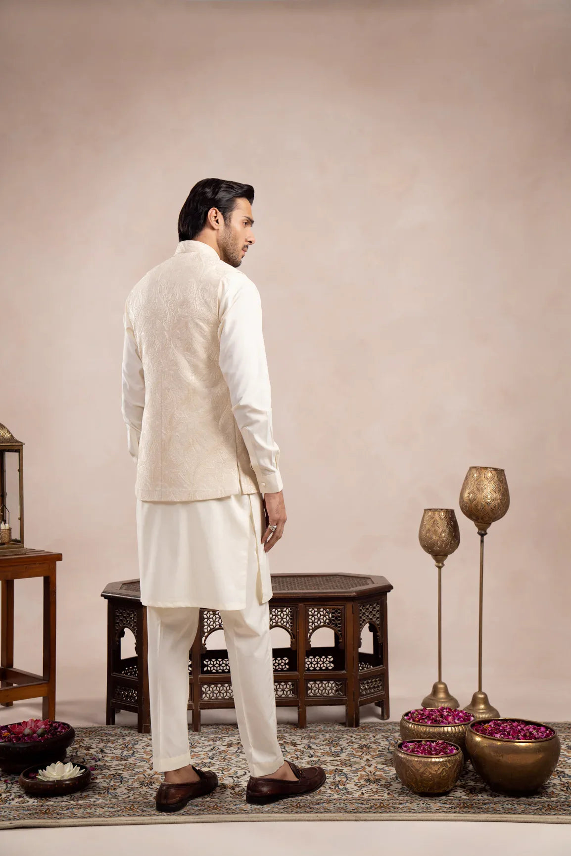 Bosky White Cross Stitched Embroidered Waistcoat - Men - Muraqsh -- Wedding Wear