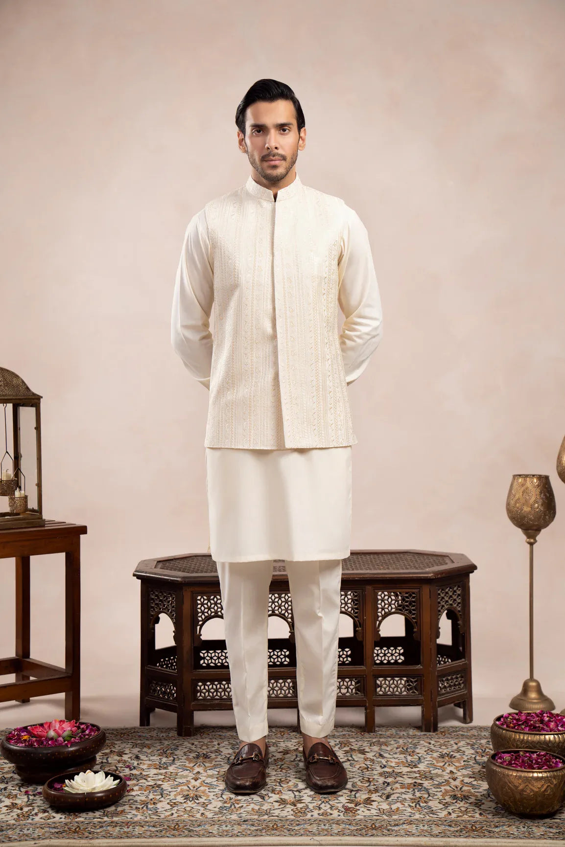 Bosky White Falling Embroidered Waistcoat - Men - Muraqsh -- Wedding Wear