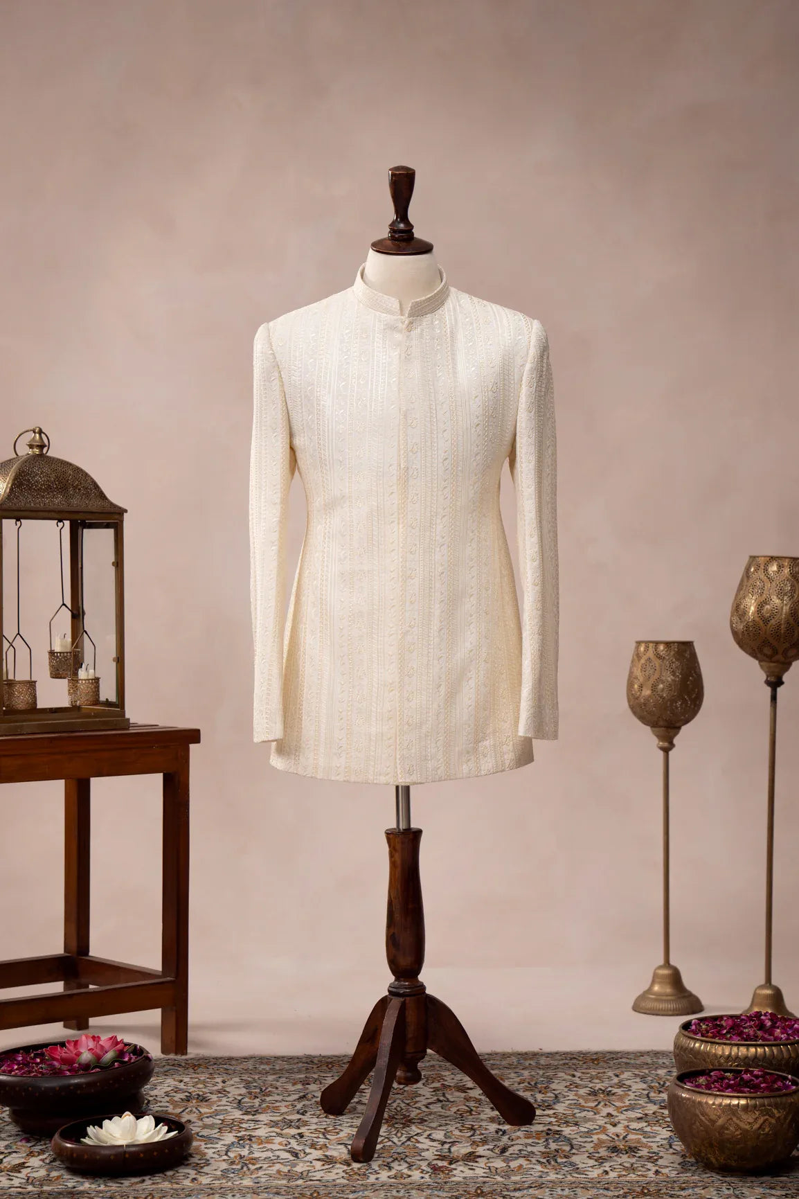 Bosky White Falling Embroidered Prince Coat - Men - Muraqsh -- Wedding Wear