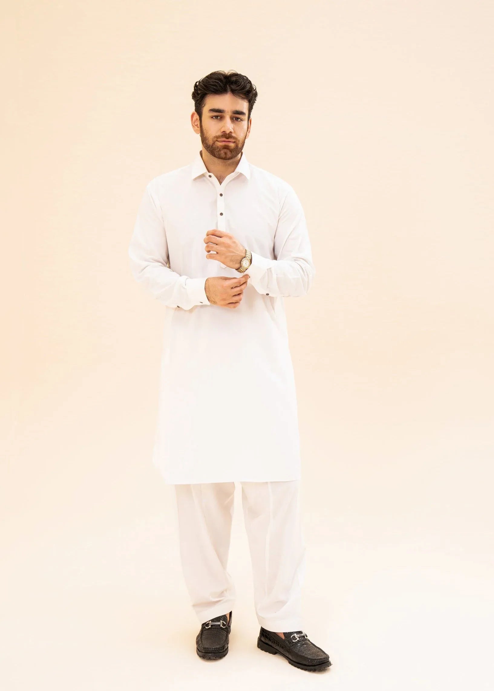 Off White Kameez Shalwar for men