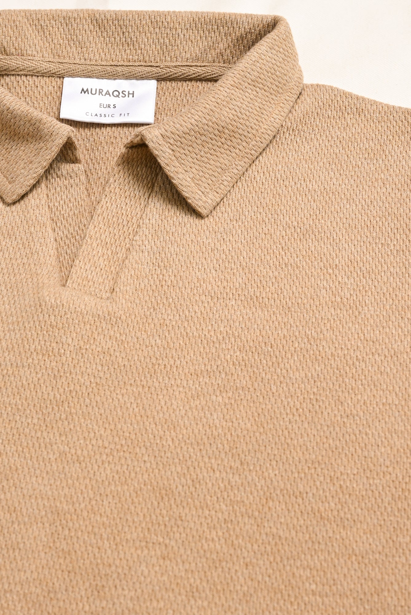 Textured Sand Beige Mesh Thermal Knit Polo - Smart Fit - Men - Men