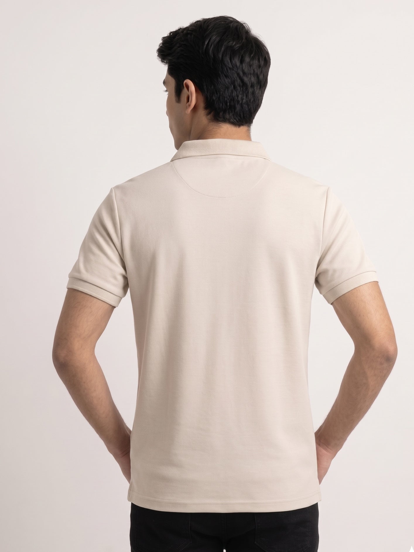 Off White Basic Zipper Polo - Smart Fit- Men - Men