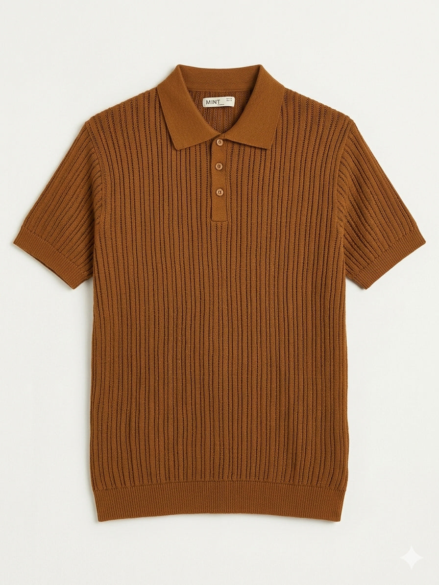 Caramel Heritage Rib Knit Polo - Men