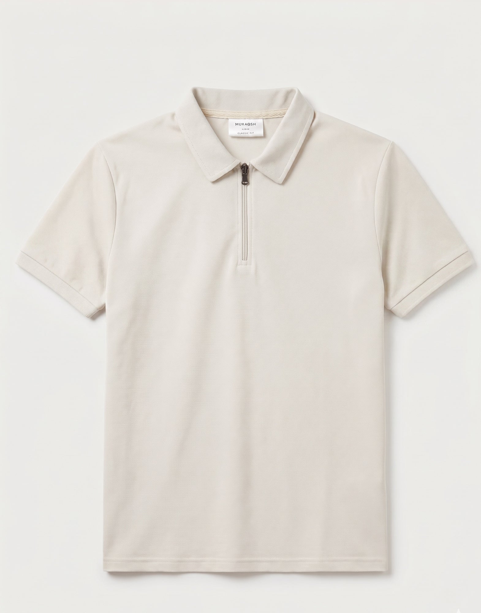 Off White Basic Zipper Polo - Smart Fit- Men - Men