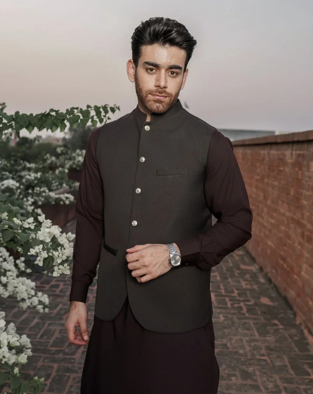 Chocolate Brown Waistcoat - Italian Tropical for men