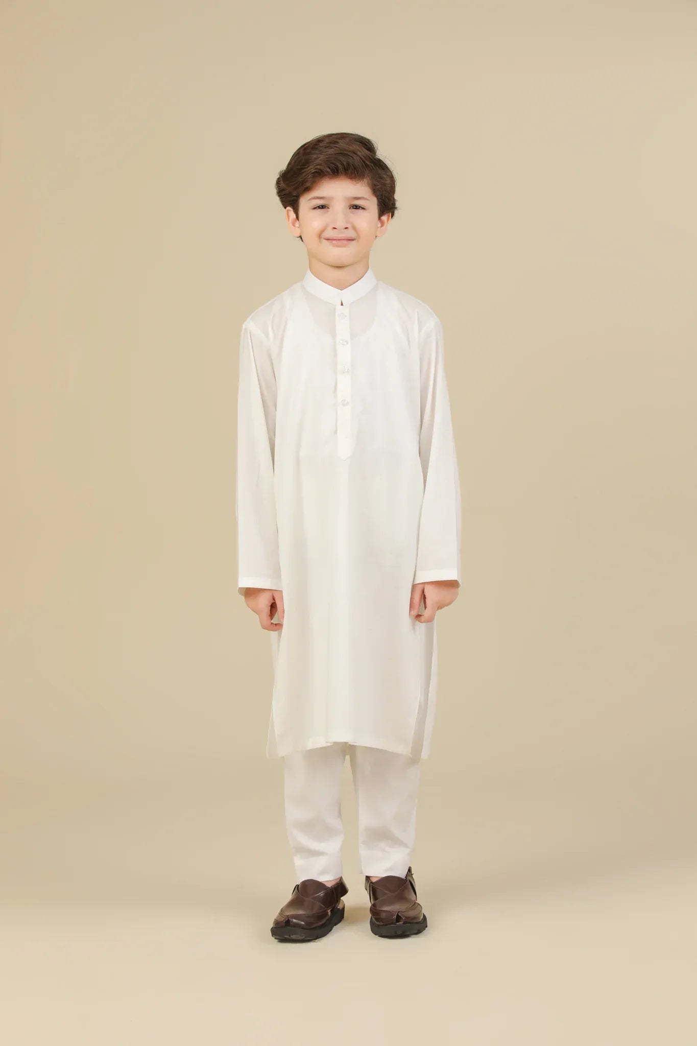 Off White Soft Cotton Kurta Trouser - Kids - Muraqsh -- Kidswear