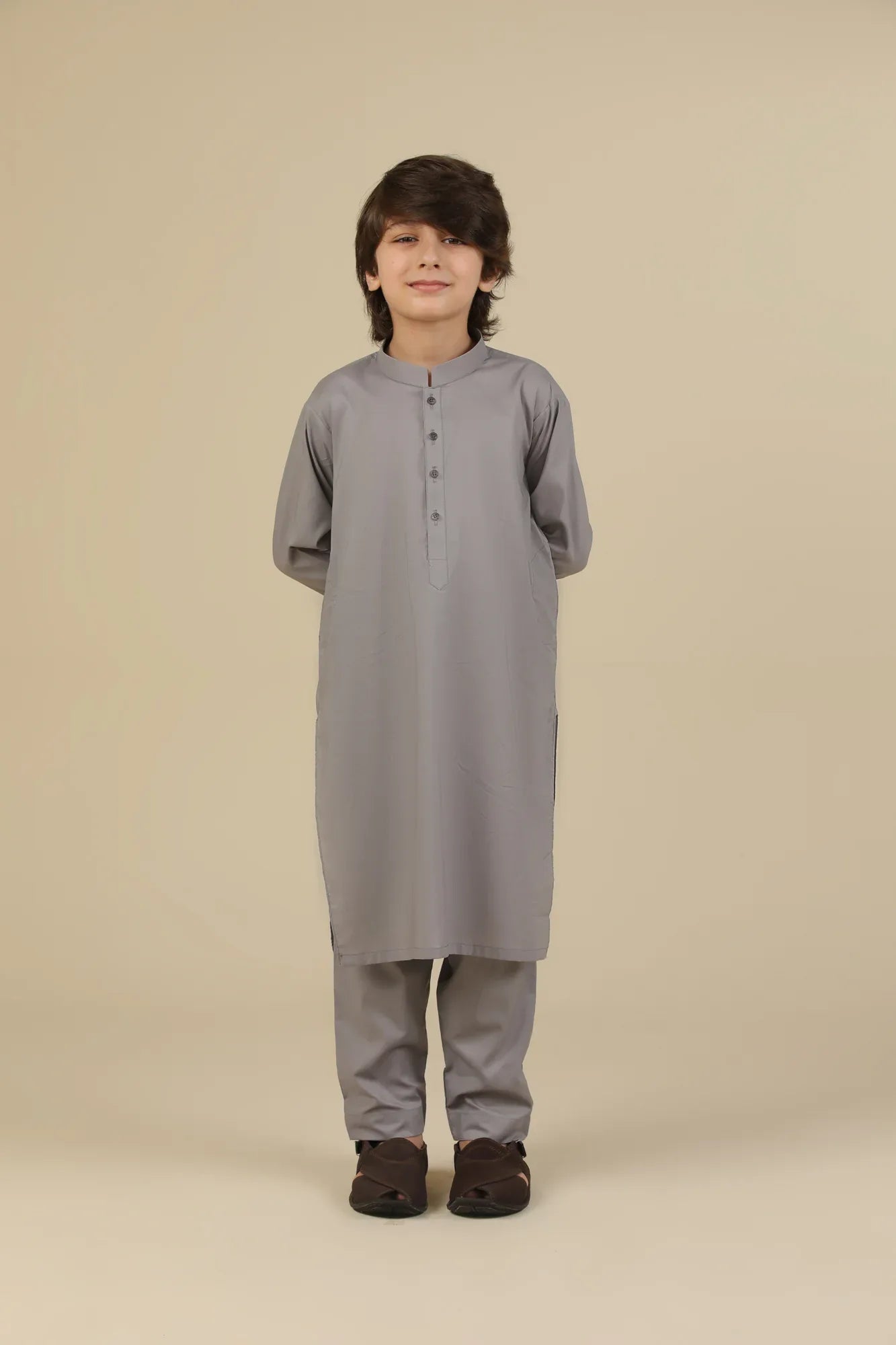 Light Grey Soft Cotton Kurta Trouser - Kids - Muraqsh -- Kidswear
