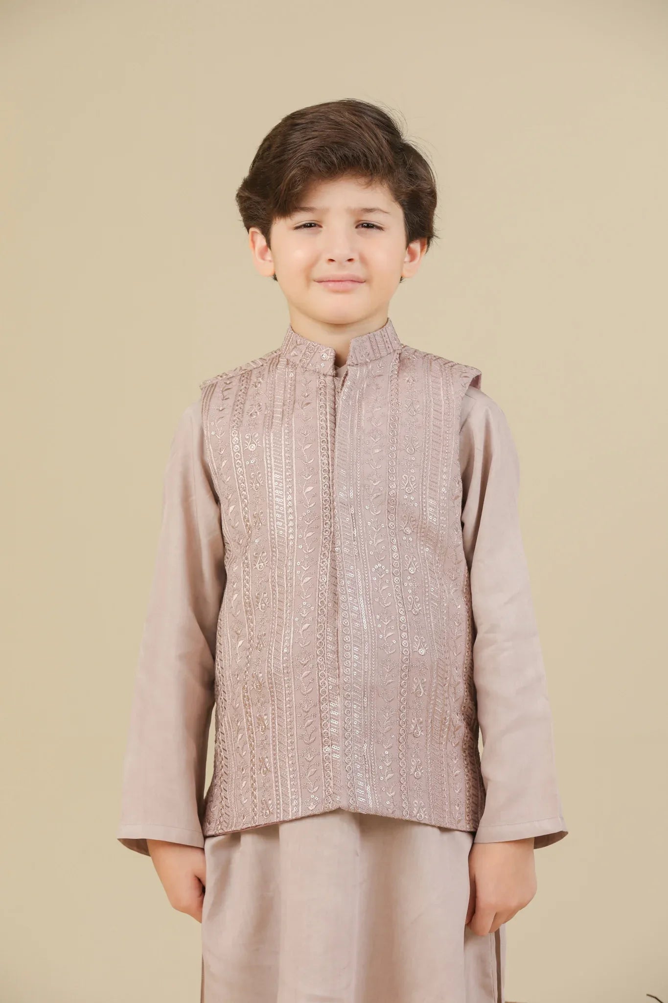 Pink Kurta Trouser with Falling Embroidered Waistcoat - 3PC - Kids - Muraqsh -- Kidswear