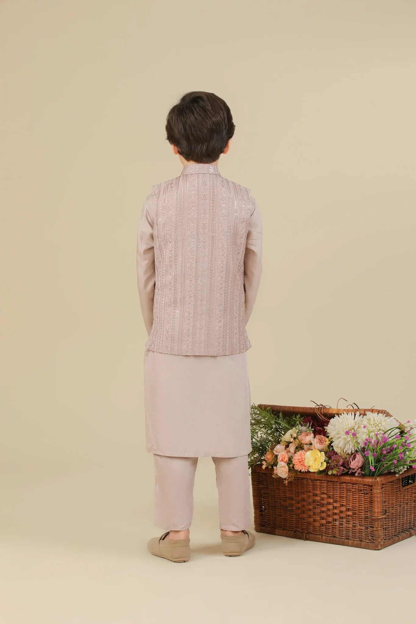 Pink Kurta Trouser with Falling Embroidered Waistcoat - 3PC - Kids - Muraqsh -- Kidswear