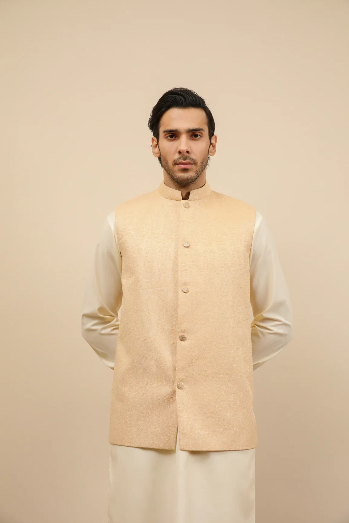 Bosky White Kurta Trouser with Ivory Jamawar Waistcoat - 3PC - Men - Muraqsh -- Wedding Wear